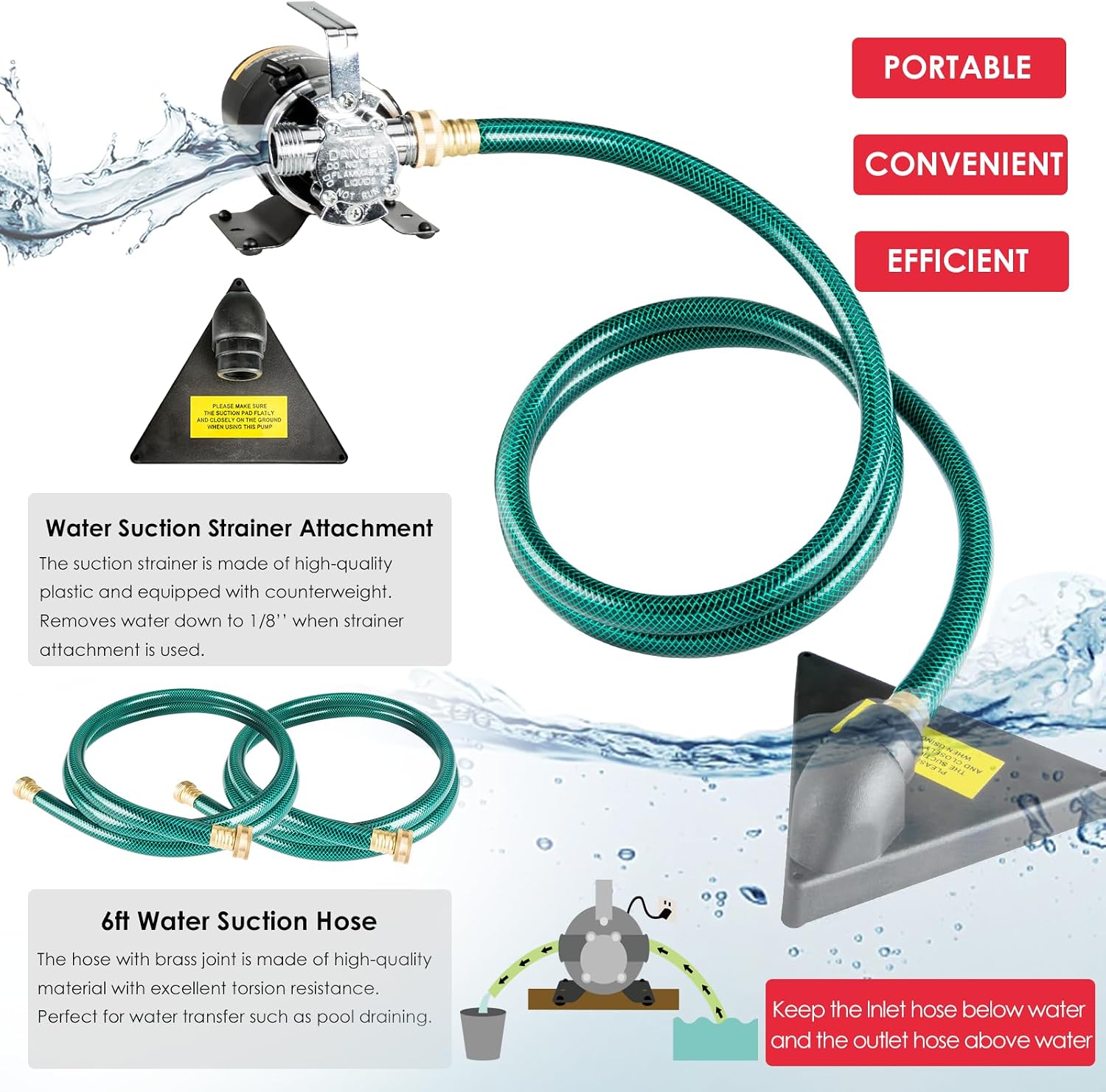 Water Transfer Garden Pump, 1.6 HP 1000GPH Portable Electric Shallow Well Jet Pump, Stainless Steel Sprinkler Pressure Booster Pump for Pool Draining, Lawn Fountain, Irrigation, Water Removal