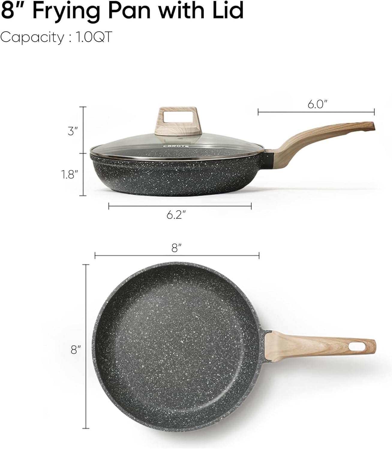 CAROTE Non Stick Frying Pan, 12 Inch Classic Granite Skillet with Glass Lid