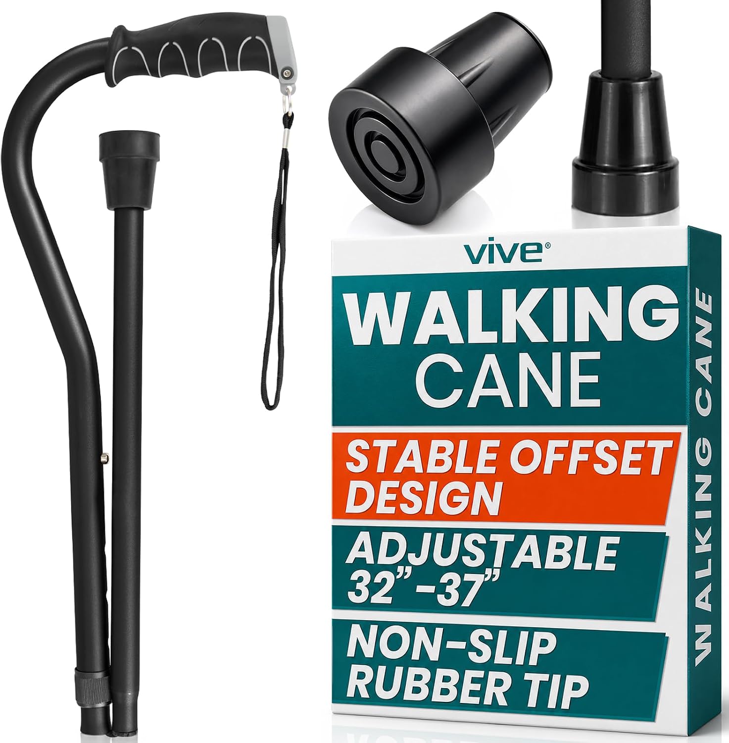 Vive Walking Cane for Women, Men, Elderly - Patented Offset Grip
