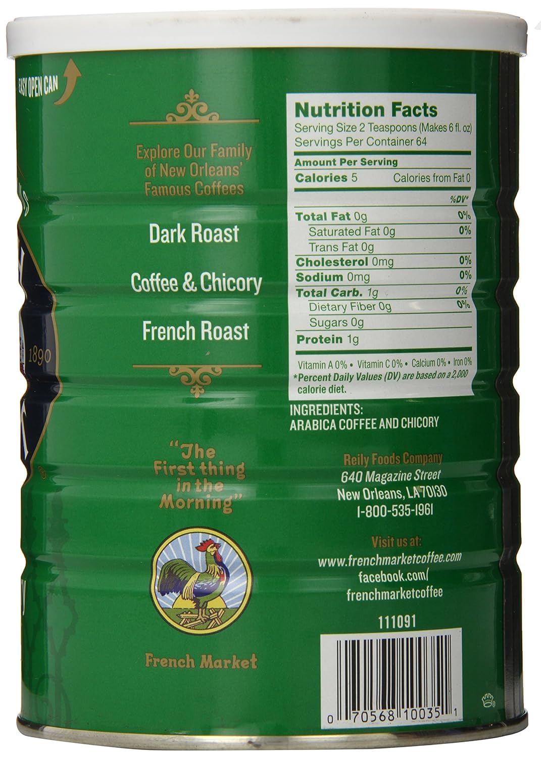 French Market Coffee & Chicory Dark Roast Ground Coffee, 12oz Can (Pack of 6)