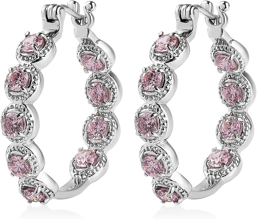 Pink Cubic ZirconiaEarrings in Stainless Steel
