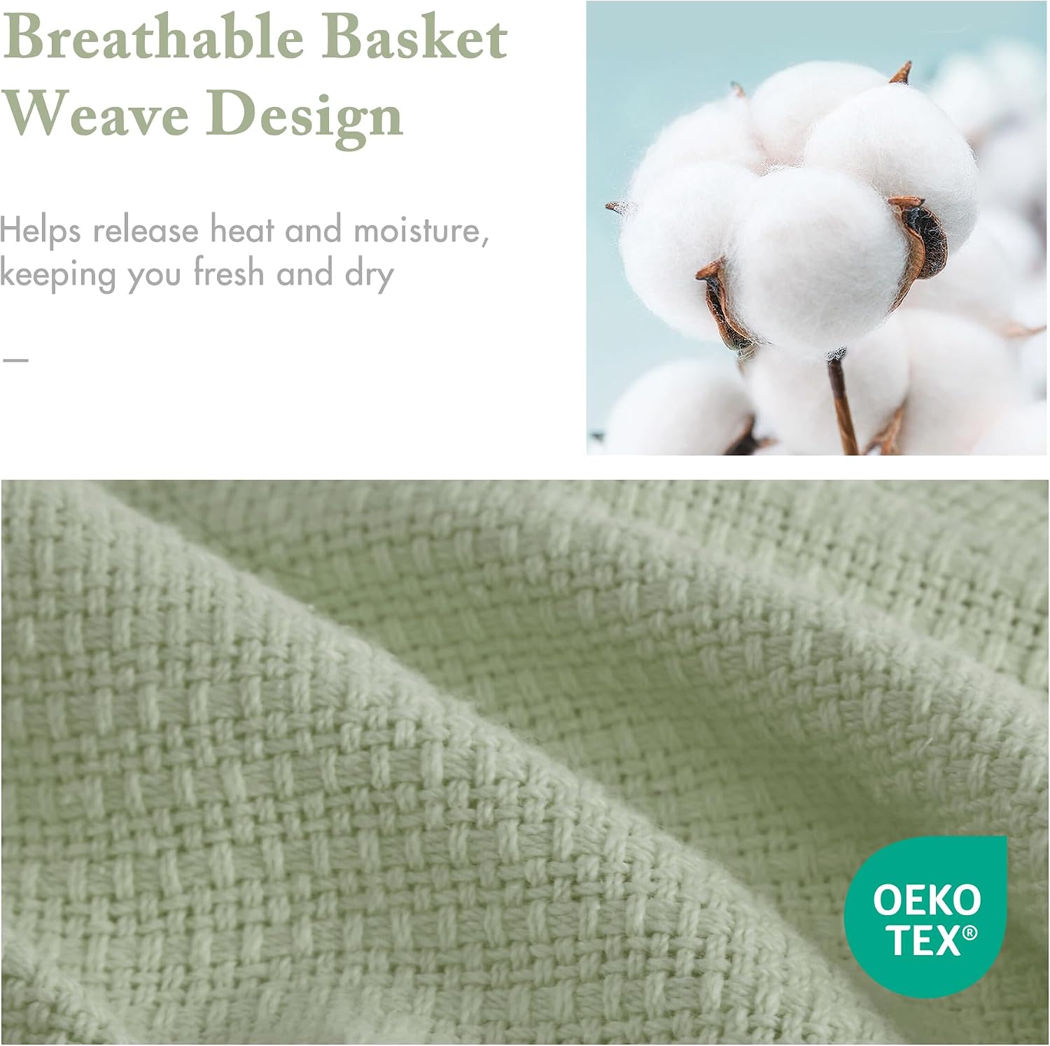 Madison Park 100% Cotton Breathable Queen Size Blanket for Bed, Blue | Freshspun Basketweave, All Season, Farmhouse Classic Bed Cover Full for Summer, OEKO TEX, Warm Home Essential For Couch, Sofa