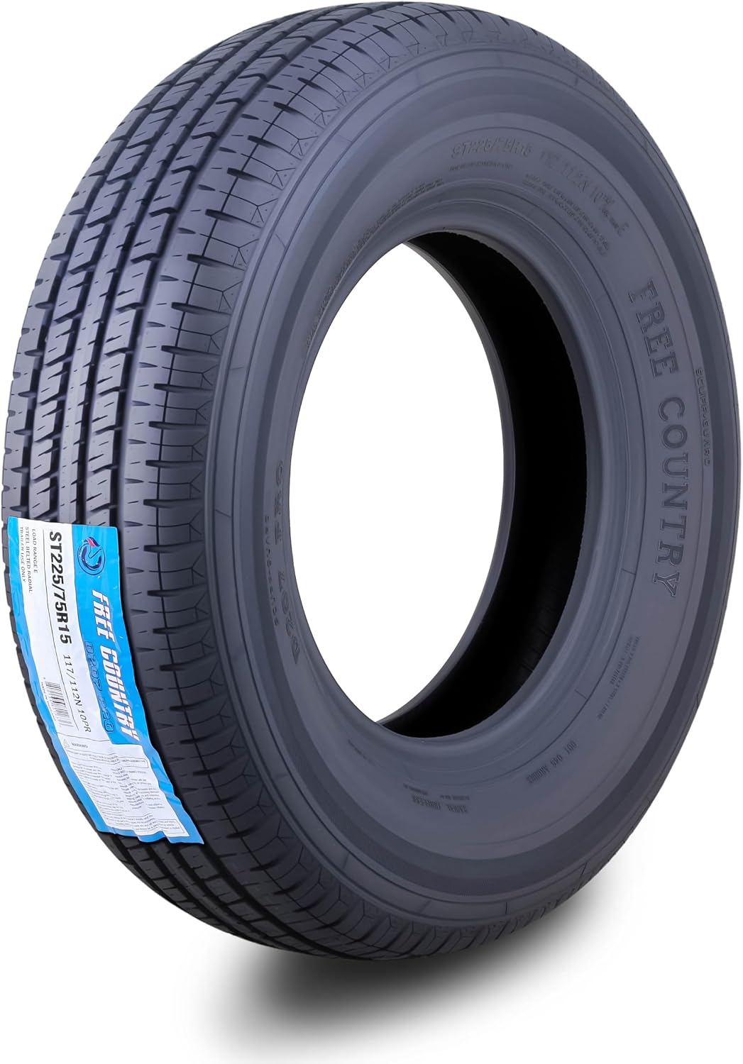 FREE COUNTRY Trailer Tire ST225/75R15 Radial 10PR LR E 117N w/Scuff Guard | Premium Steel Belted Radial Load Range E Speed Rating N 88 MPH