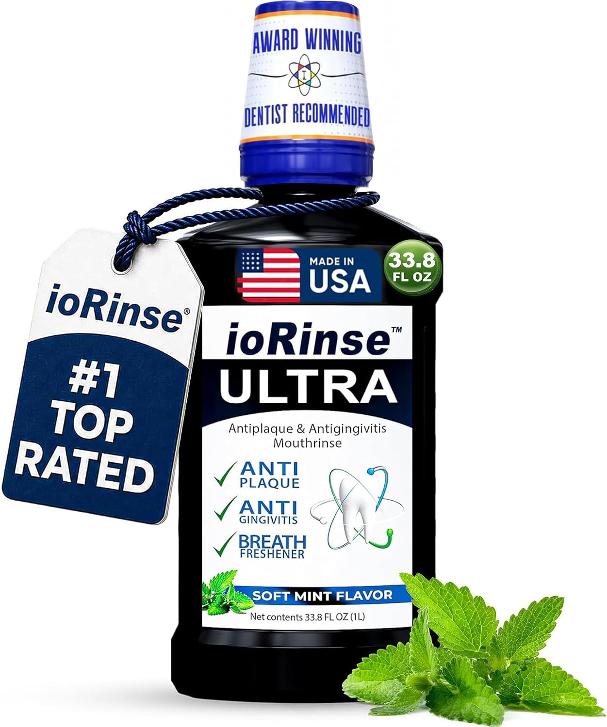 ioRinse RTU Halitosis Mouthwash, Molecular Iodine Oral Rinse, Soft Mint, 1L