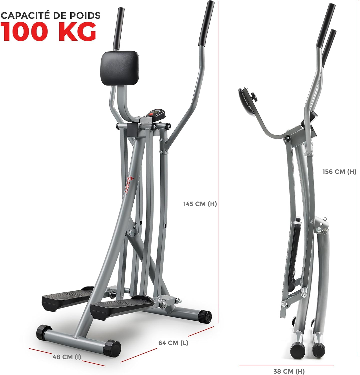 Sunny Health & Fitness Smart Air Walk Elliptical Glider Sprinter Trainer | 30" Stride, Low-Impact, Quiet Operation, Foldable and Compact Design, Digital Monitor, SunnyFit App Connectivity