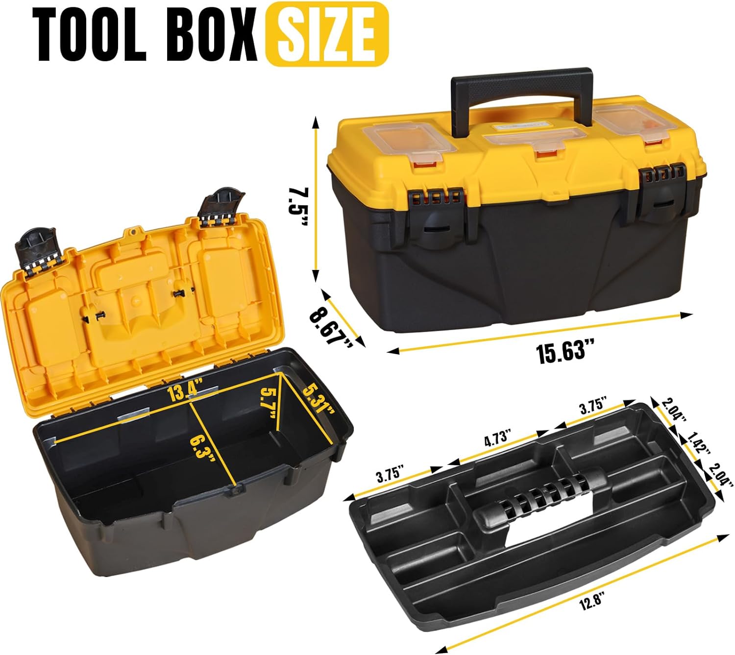 Torin ATB102B 16" Hip Roof Style Portable Steel Tool Box with Metal Latch Closure, Black