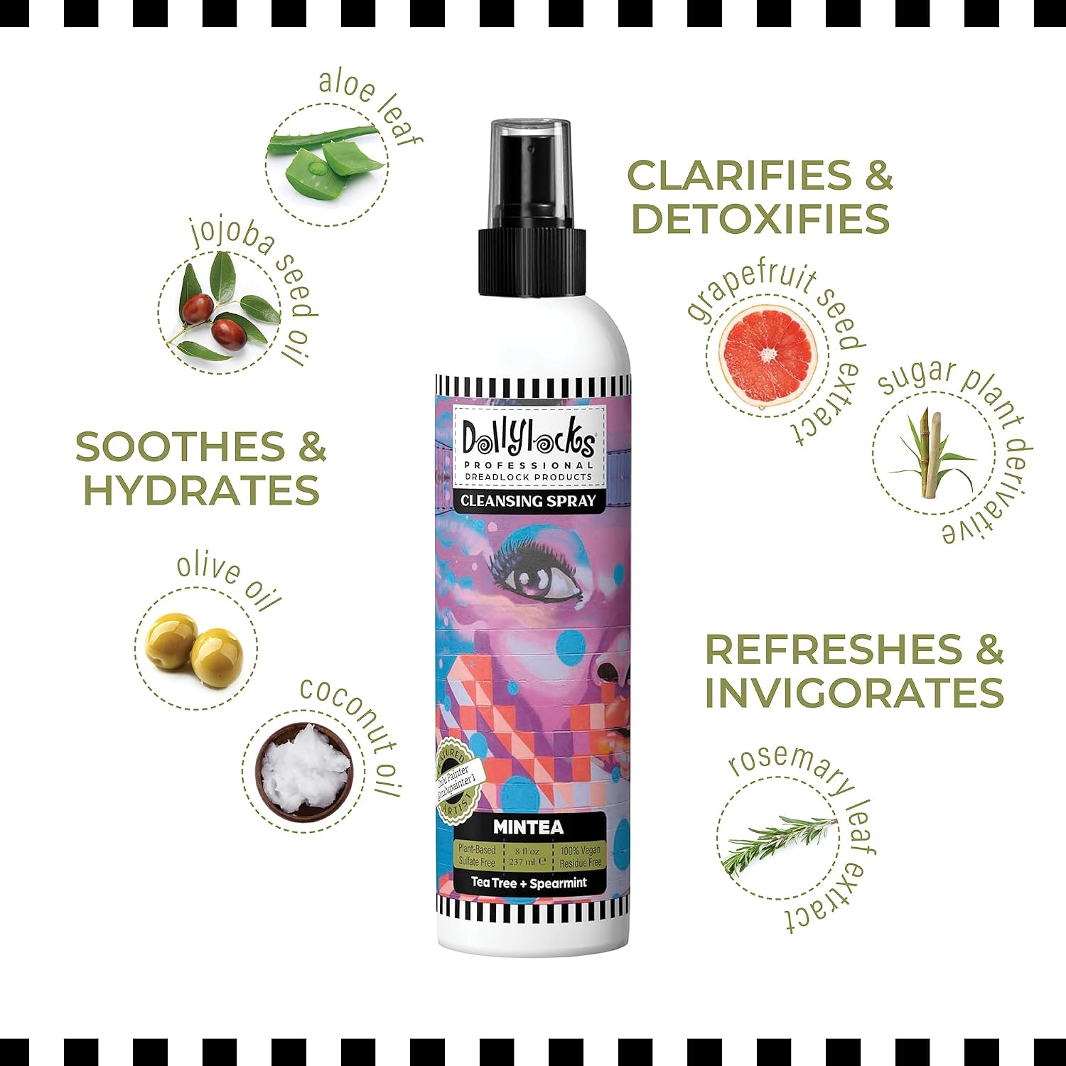 Dollylocks Cleansing Rinse-free Shampoo Spray | Removes Build-up + Moisturizes | Plant-Based Residue-free Vegan | Locs, Braids, Hair Extensions