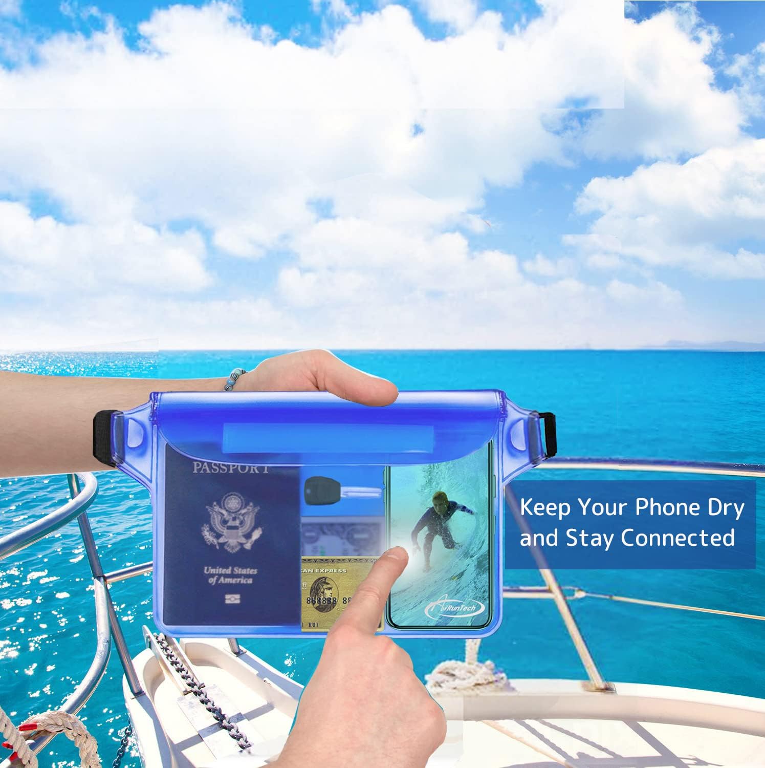 AiRunTech Waterproof Fanny Pack,Phone Pouch Dry Bag for Passport Wallet Purse,Floating Waterproof Bags for Travel Beach Swimming Kayaking Boating Cruise Accessories