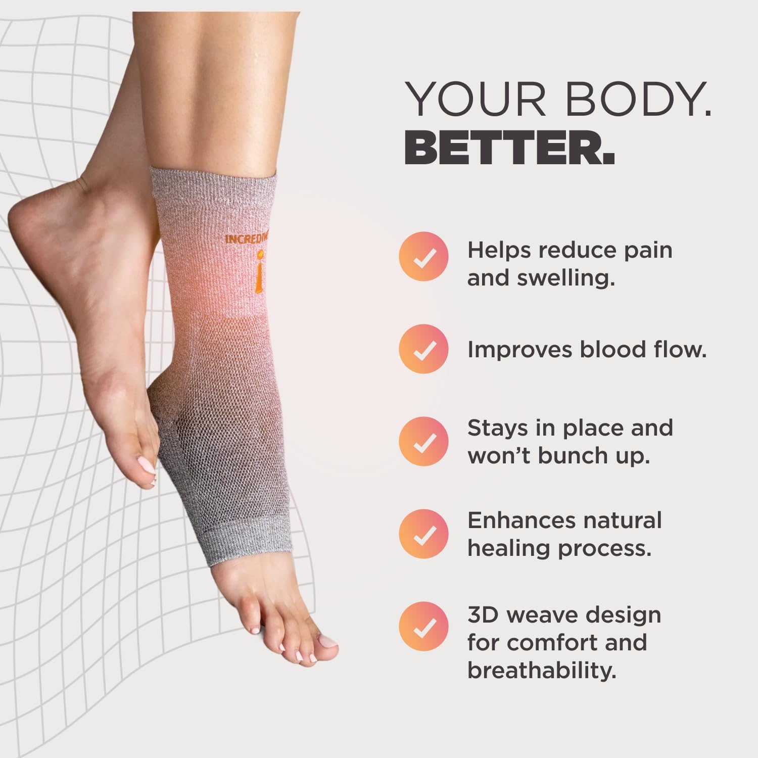 Incrediwear Ankle Sleeve – Infrared Ankle Brace for Women and Men to Support Pain Relief, Swelling, Plantar Fasciitis, Sprains, Achilles, Arthritis (Grey, Small/Medium)