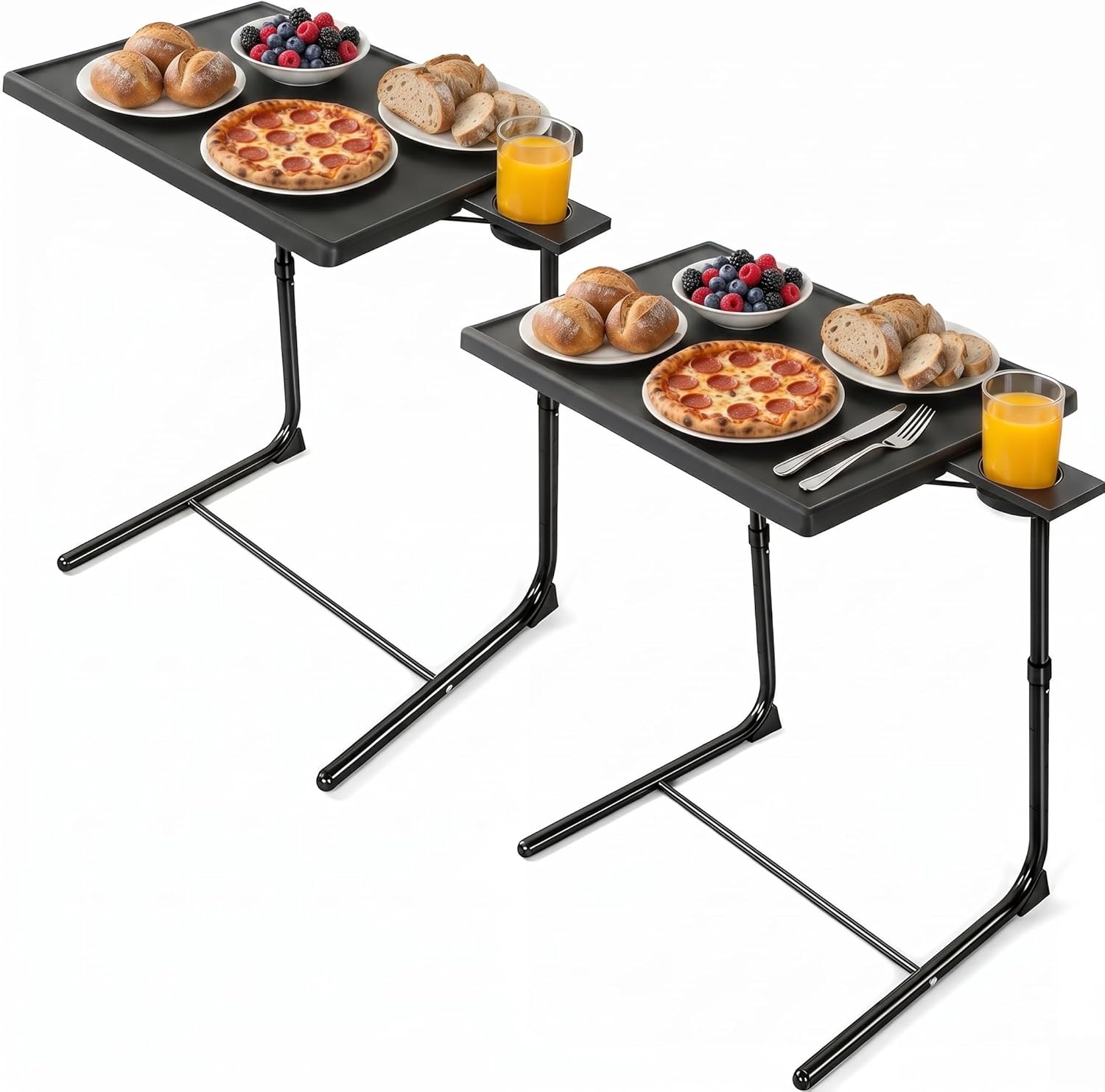 LORYERGO Multifunctional TV Tray Table - 2 Packs Adjustable TV Dinner Tray Tables with 6 Height & 3 Tilt Angle