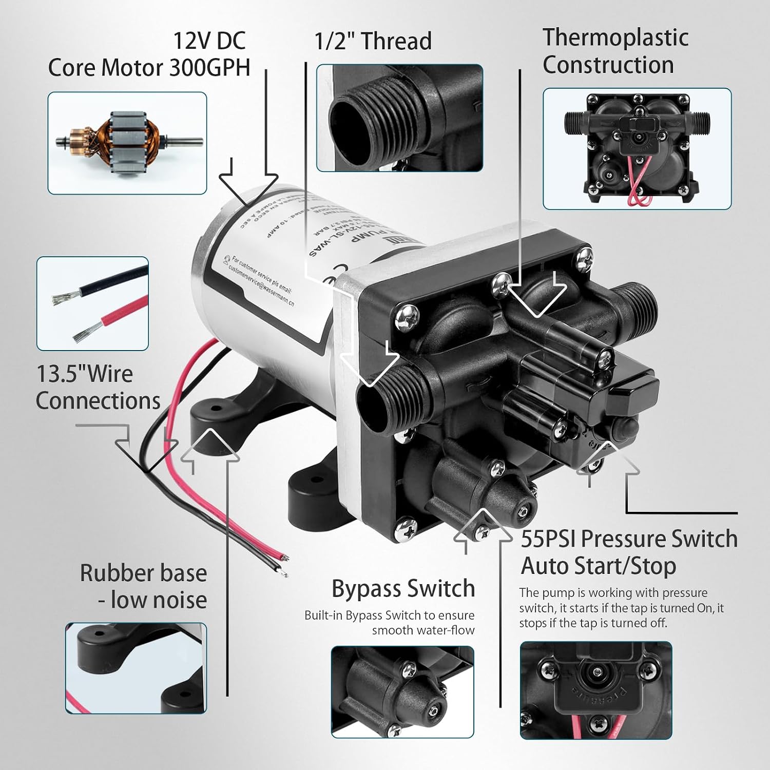 RV Water Pumps 115V AC Pressure Pump with Pressure Switch, Self-priming Water Pump 4.0GPM 45PSI, Fresh Water Pump for RV, Kitchen Barthroom Camping Marine Yacht Garden Diaphragm Pump115volt