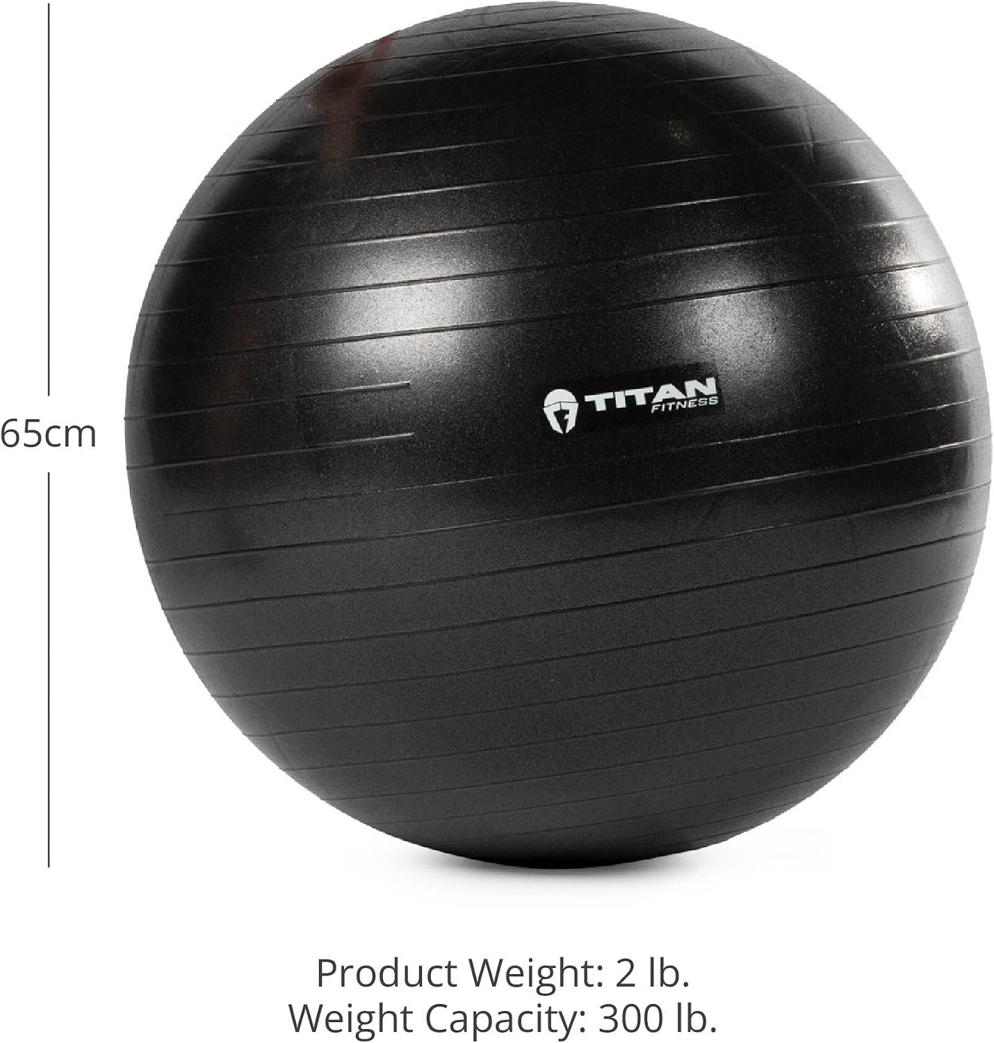 Titan Fitness 65cm Black Exercise Stability Ball, 25.6" Diameter Inflatable Yoga Ball for Home Gym Workouts, Resistance Exercises