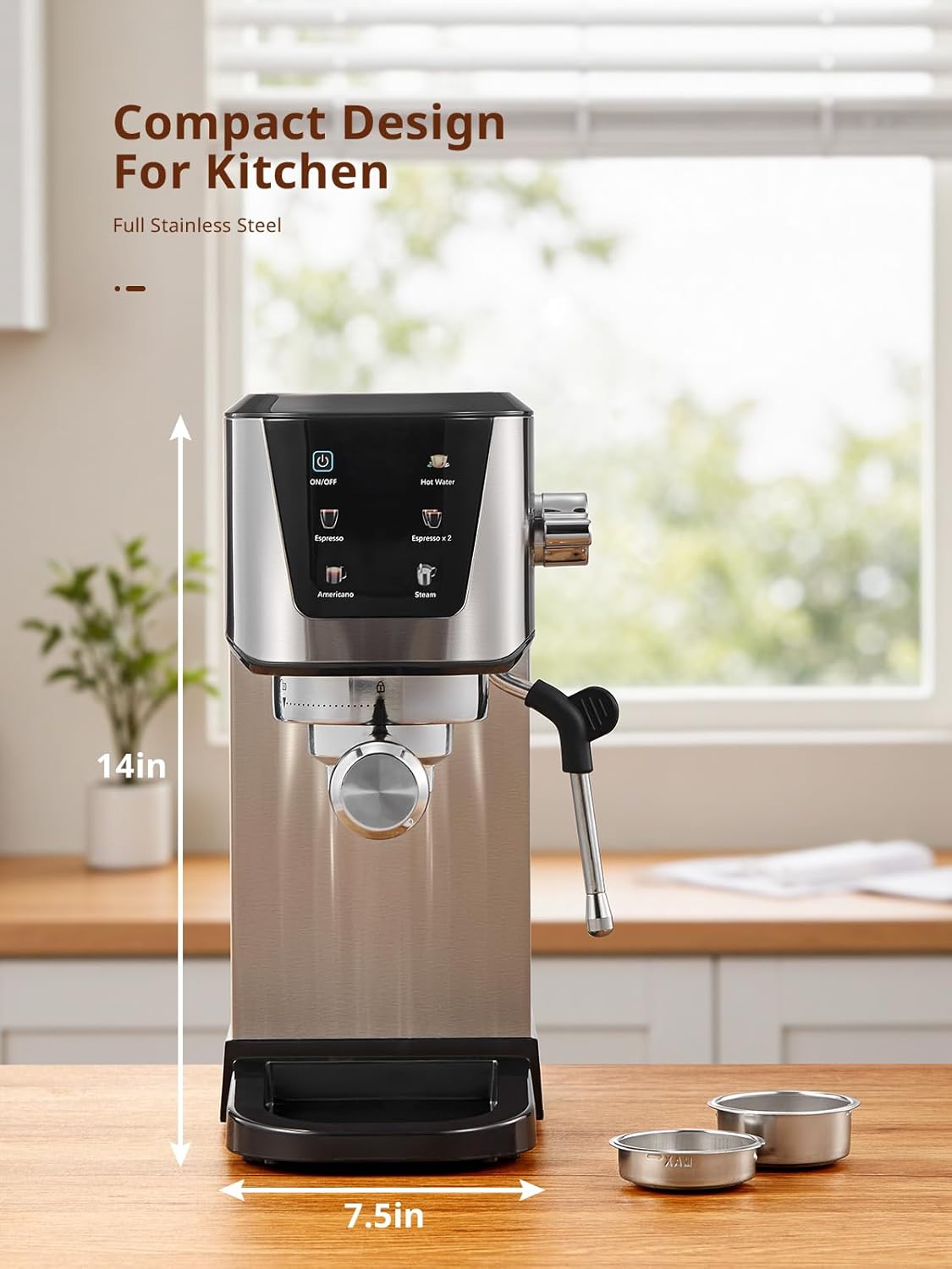 UDI Espresso Machines, 20 Bar Espresso Coffee machine | with LED Touch screen, for Lattes, Cappuccinos, Americano
