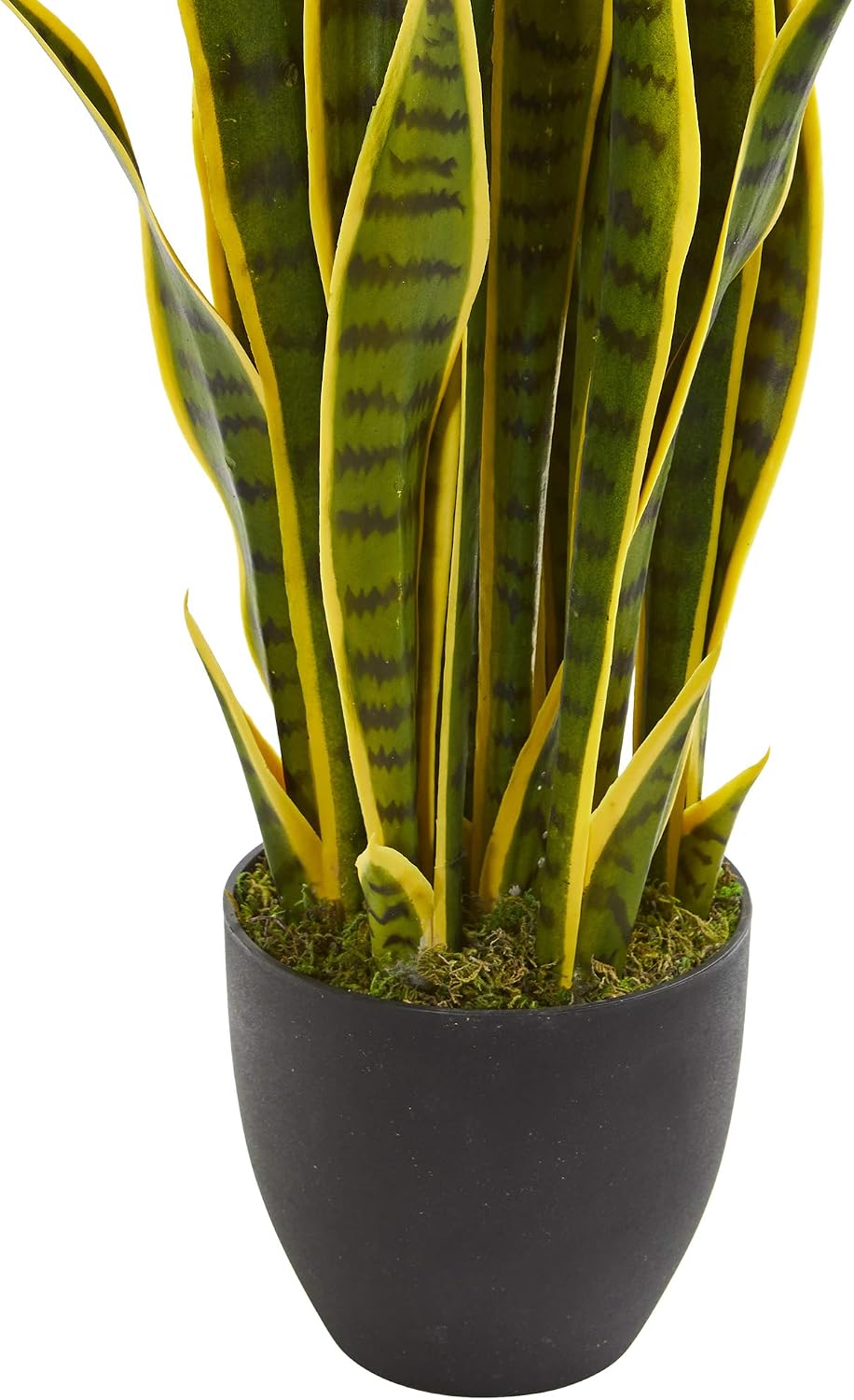 Nearly Natural 33” Sansevieria Artificial Silk Plants Green | 35 Variegated Leaves, Handcrafted Materials, Black Decorative Planter