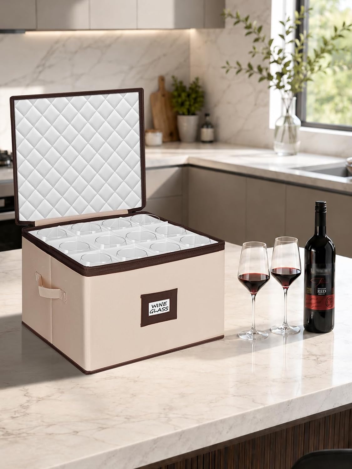 China Storage Containers, 4-Pack Hard Shell Plate & Dish Cases for Moving | Padded dividers and quilted lining protect plates and dishes; stackable for moving and holiday storage, beige hold set of 12