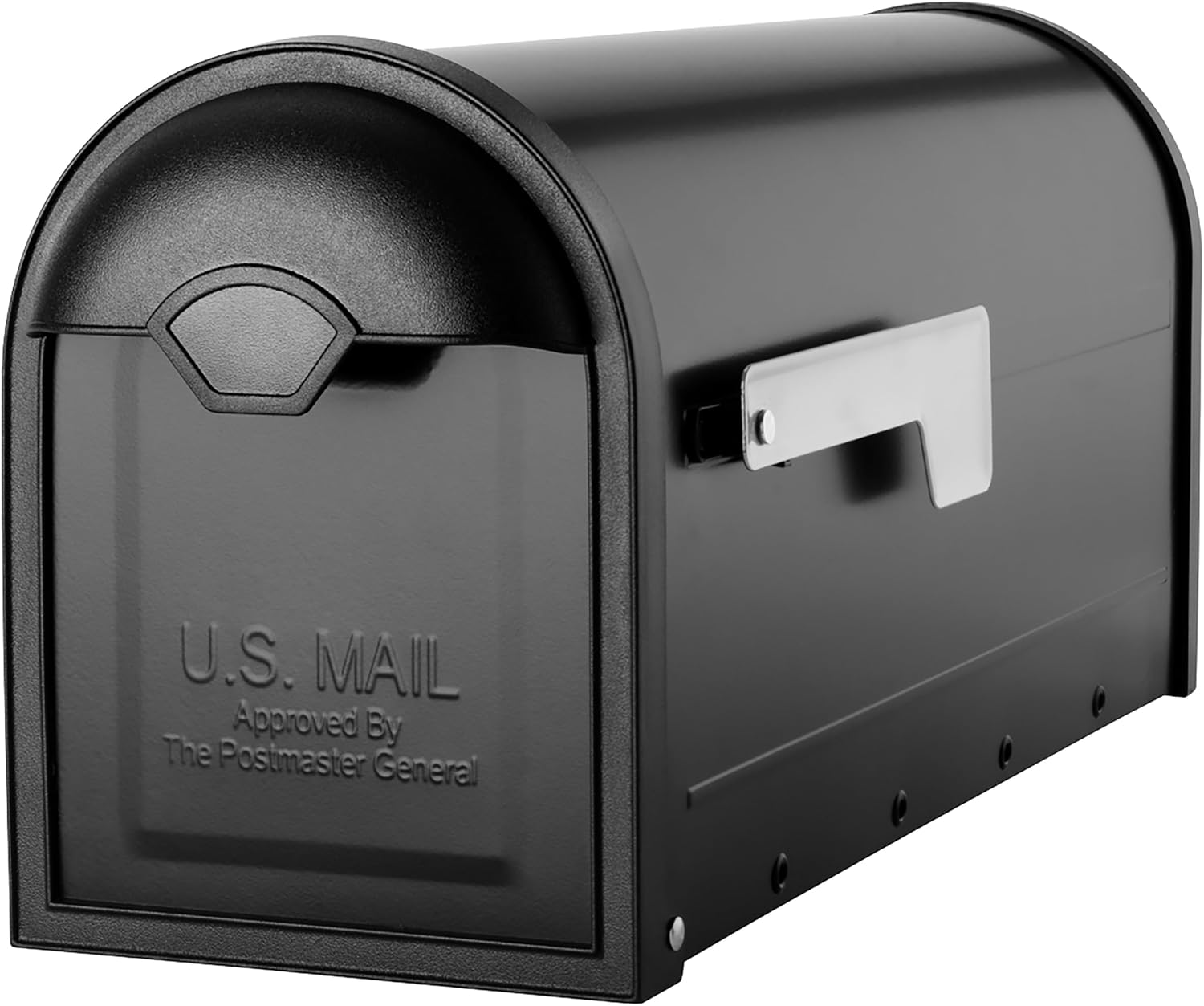 Architectural Mailboxes 8830B-10 Winston Nickel Flag Post Mount Mailbox, Medium, Black | Galvanized steel build for outside with weather-resistant build and rust-resistant powder-coat finish. USPS approved.