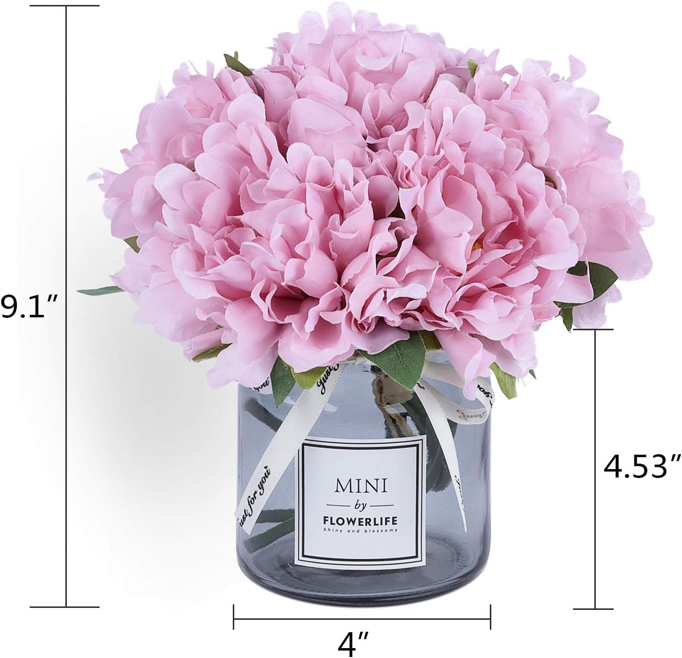 MOOMASS Artificial Peony and Glass vase, Ins Style Artificial Flower Glass Bottle Set, Suitable for Living Room, Dining Table, Office, Wedding