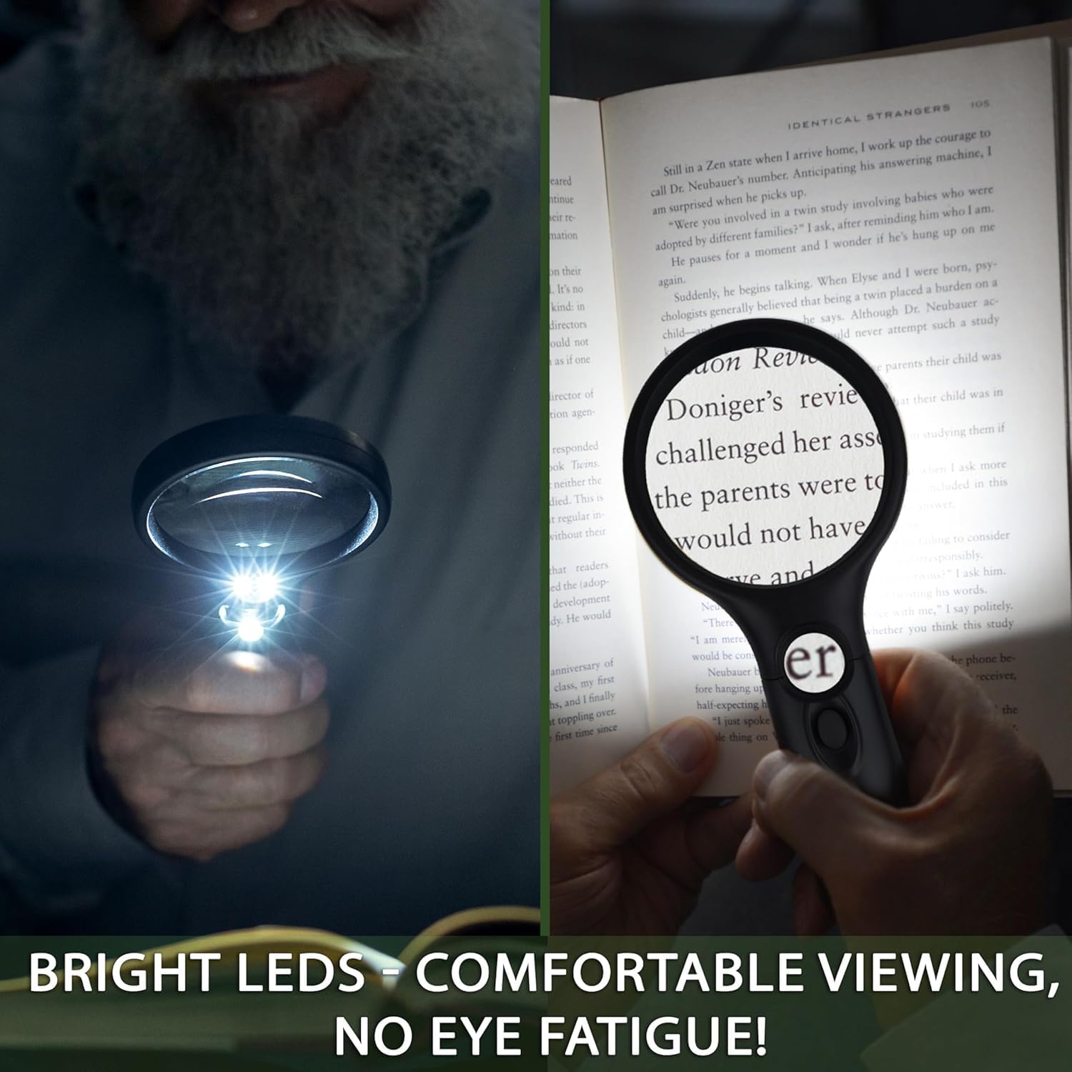 SeeZoom Magnifying Glass with Light, 3X Large Lens + 12X High Power Lens, Lighted Magnifying Glass Handheld Reading Magnifier for Seniors, Small Print