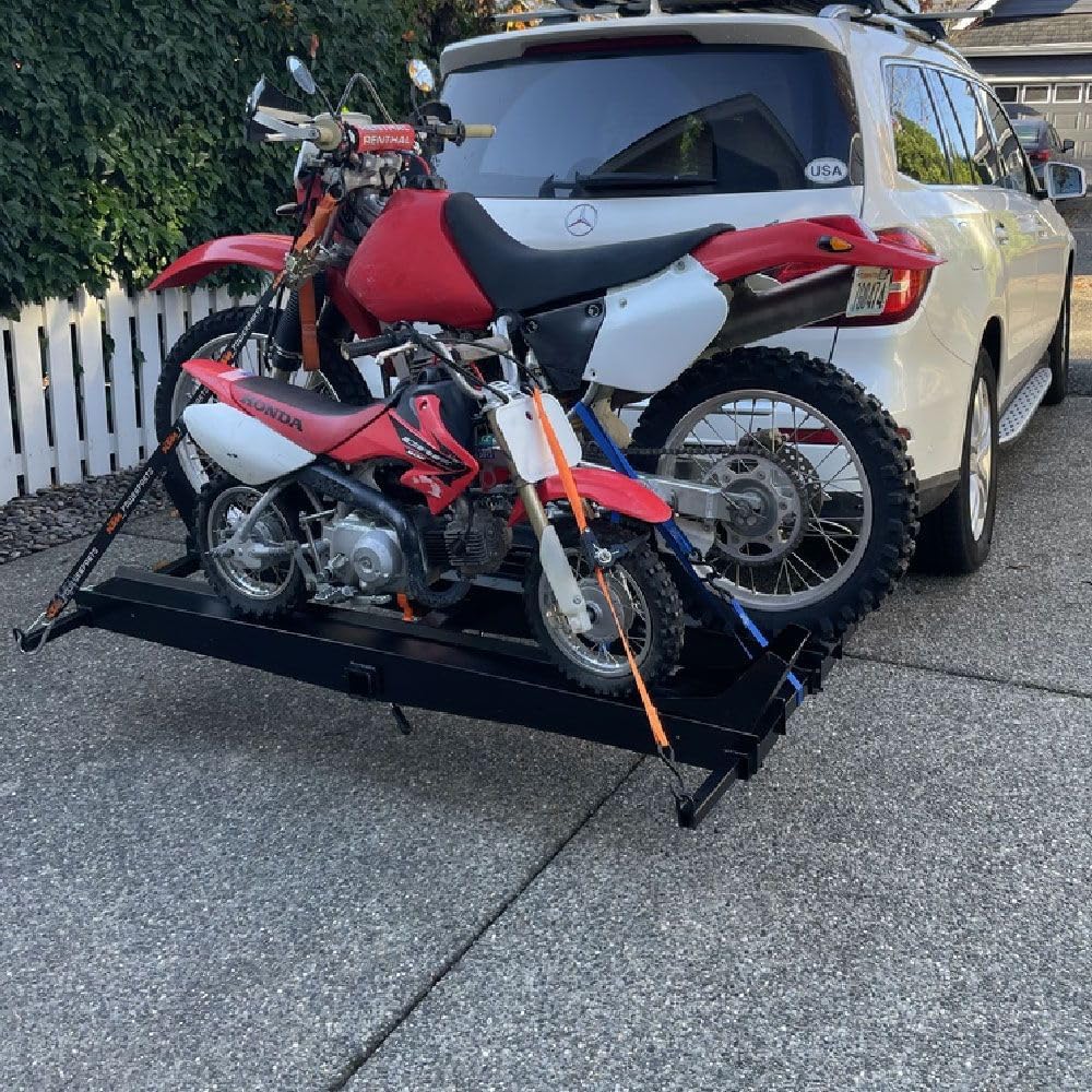 Titan Ramps Dual Motorcycle Carrier with Ramp Extension for 2" Hitch, Fits Motorcycles, Dirt Bikes, Bicycles, and Scooters, 600 Pound Capacity