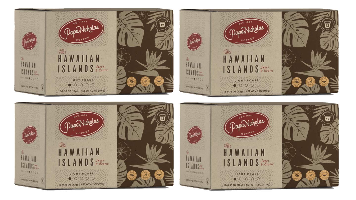 Papanicholas Coffee Single Serve Coffee Cups, Fits Keurig K Cup Brewers, Coffee Pods Hawaiian Islands Blend,12 Ounce