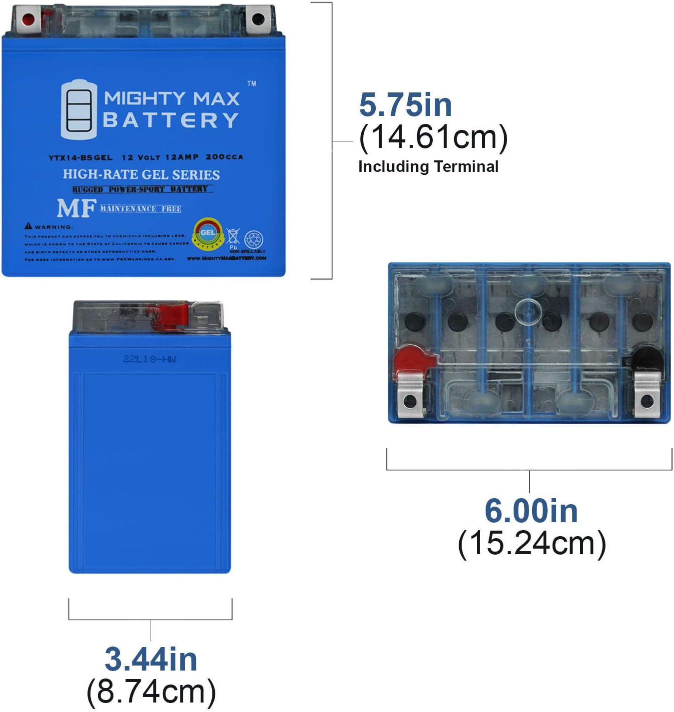 Mighty Max Battery YTX20L-BS GEL -12 Volt 18 AH, GEL Type, 270 CCA, Rechargeable Maintenance Free SLA AGM Motorcycle Battery