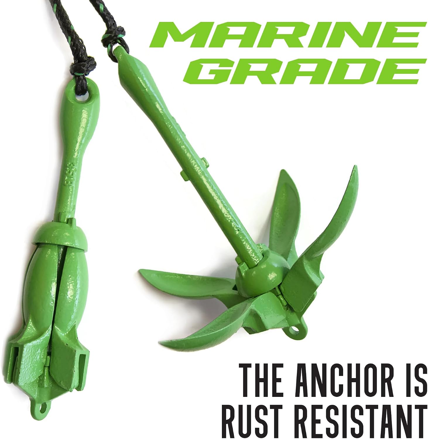 Kayak Anchor Kit - 3.5 lb, Green - Folding Grapnel Anchor with 25 ft Rope | Gradient Fitness boat anchor kit for paddle boards, SUPs, canoes, jet ski