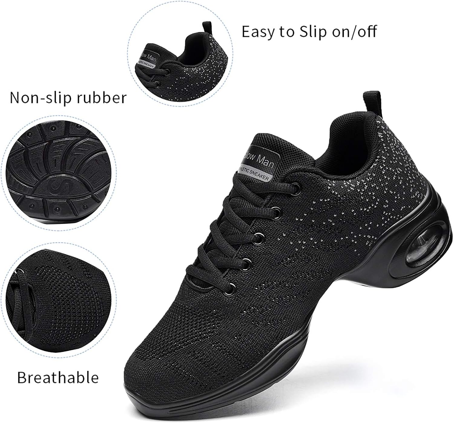 Slow Man Women's Jazz Shoes Lace-up Sneakers - Breathable Air Cushion Lady Split Sole Athletic Walking Dance Shoes Platform