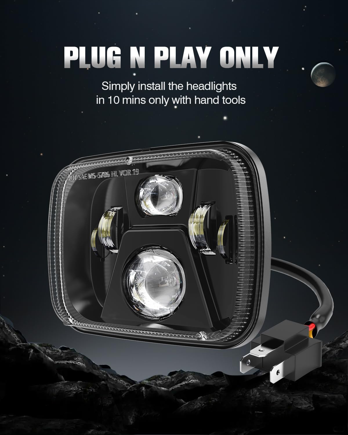 5x7 7x6 Inches LED Headlights H6054 Hi/Low Sealed Beam DOT/SAE Headlamps