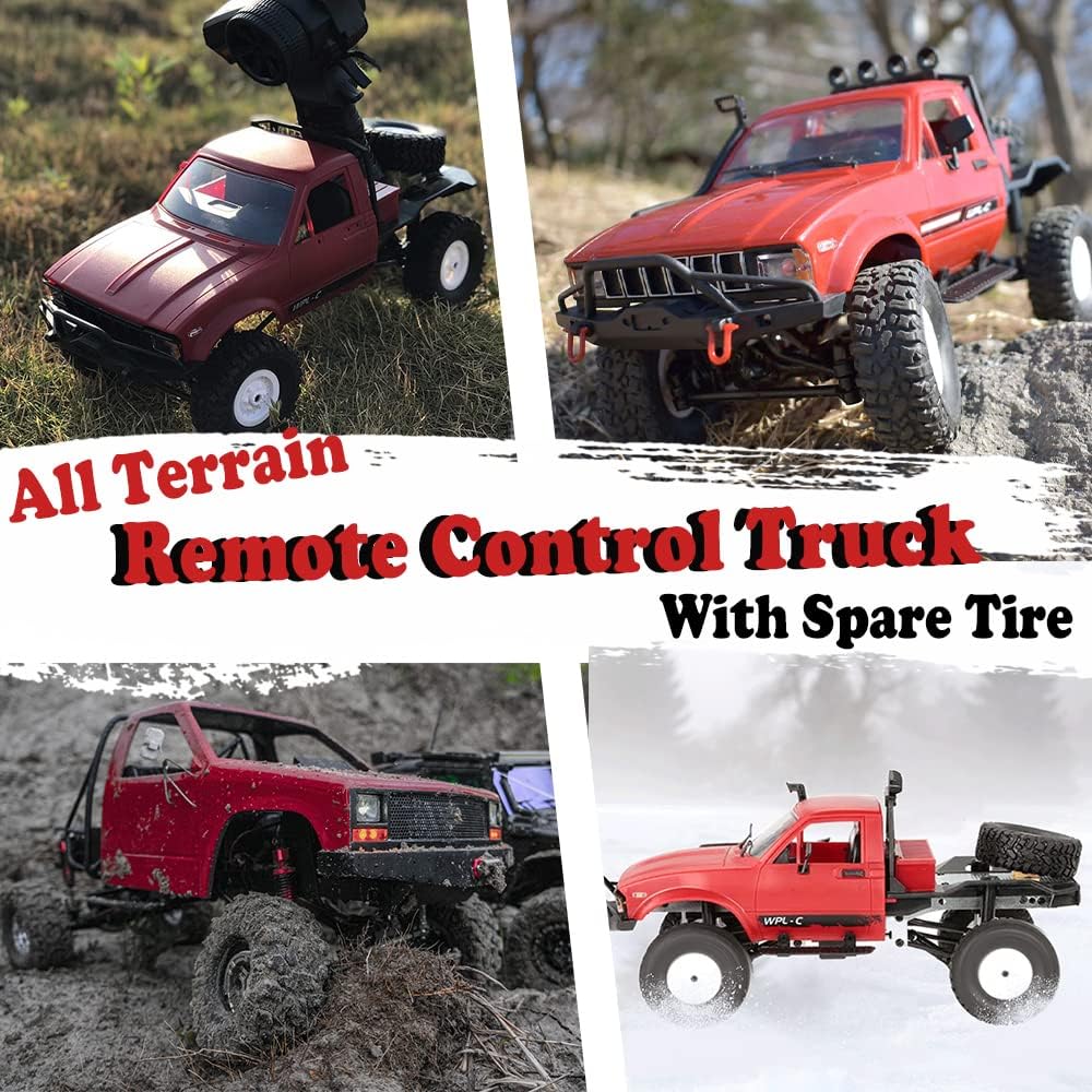RC Crawler Offroad RC Truck WPL C14 RC Rock Crawler 1/16 Scale 4x4 Waterproof Remote Control Trucks with LED Lights