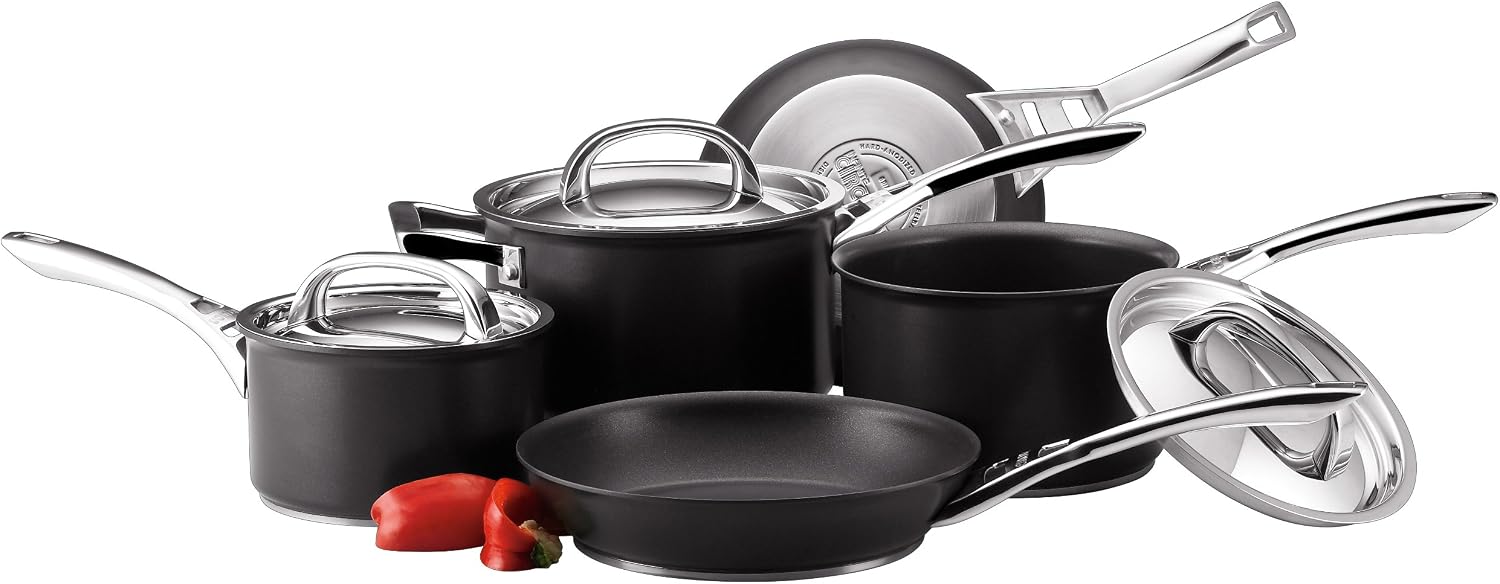 Circulon Infinite Induction Hob Pan Set - 6 Piece Non Stick Pots and Pans Sets with Stainless Steel Lids & Handles, Premium Dishwasher Safe Cookware, Black