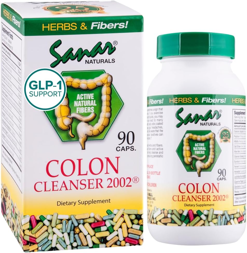 Sanar Naturals Colon Cleanser 2002, High Fiber with Psyllium Husk, 90 Ct | Psyllium Husk Fiber, Probiotics, Cascara Sagrada & Aloe, Colon Cleanse, Gut Health & Daily Regularity, GLP-1 Support, 90 Ct
