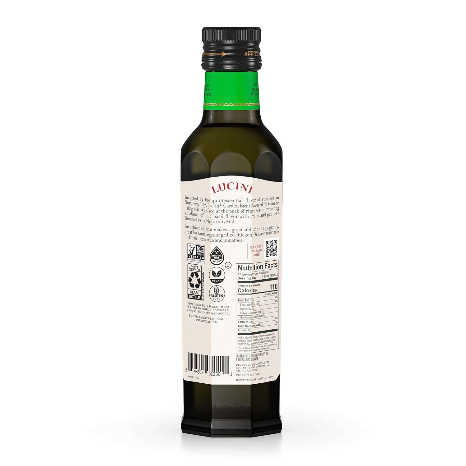 Lucini Italia Delicate Lemon Extra Virgin Olive Oil - EVOO Infused with Fresh Lemon - Olive Oil for Marinade, Grilling, Roasting, Baking - Non-GMO Verified, Whole30 Approved, Kosher, 250mL