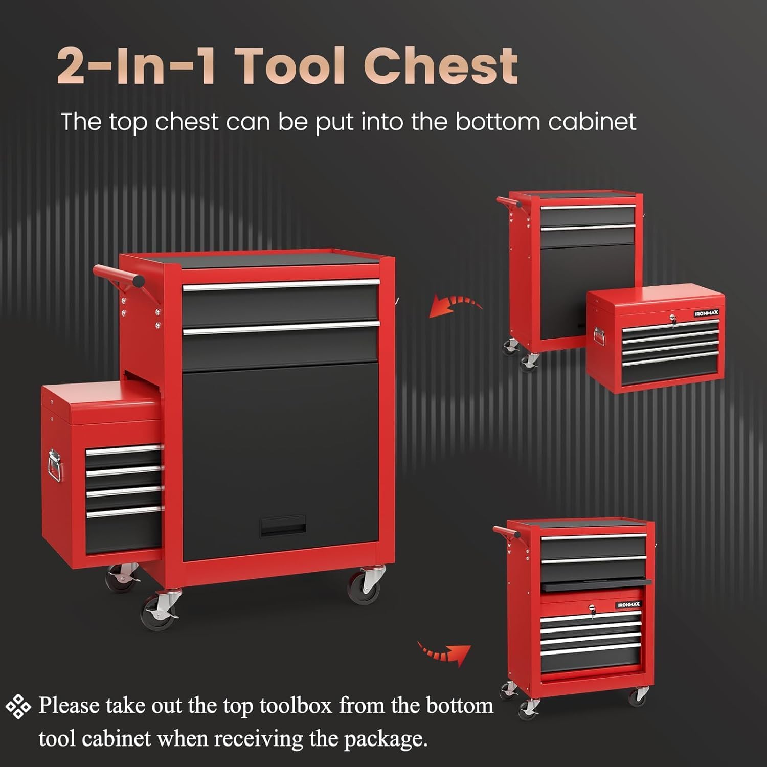 Goplus Rolling Tool Chest, 5-Drawer Tool Box Organizer w/Lockable Wheels & Sliding Drawers & Detachable Top & Adjustable Shelf, Tool Storage Cabinet for Garage Workshop (Red)