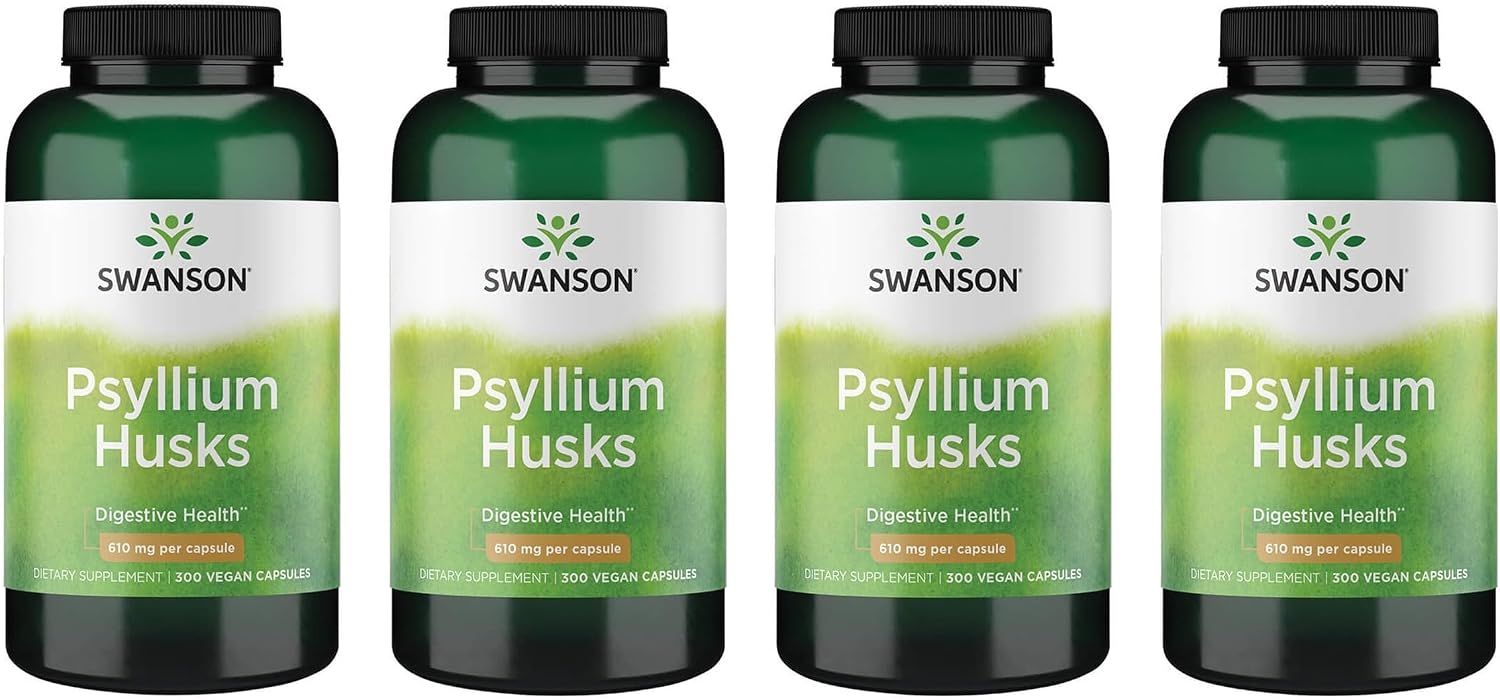 Swanson Psyllium Husk Dietary Fiber Supplement, 610 mg, 300 Capsules | Promotes Overall Health and Easier Elimination, Supports a Feeling of Fullness and Satiation, Plant-Based Dietary Fiber