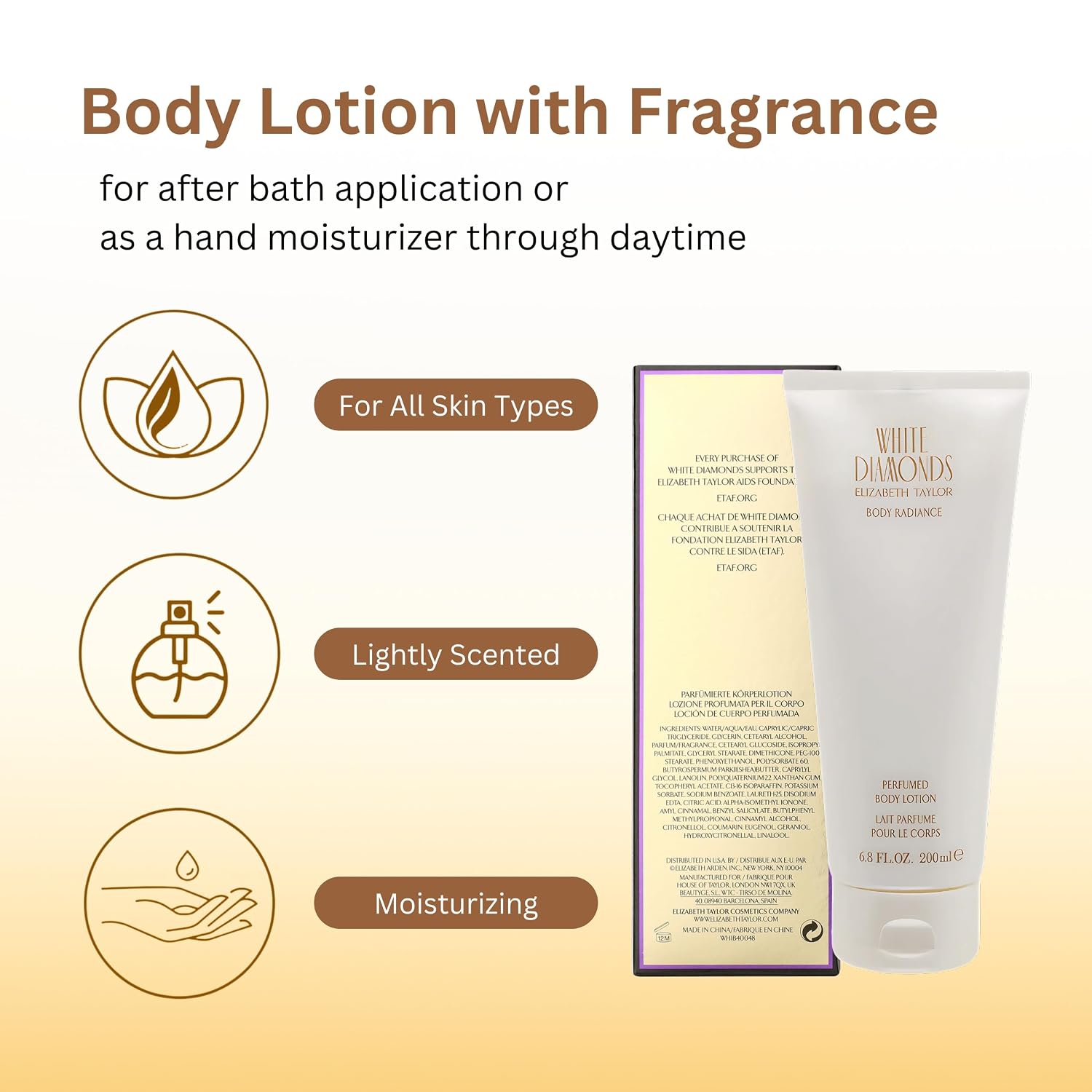 Elizabeth Taylor White Diamonds Perfumed Body Lotion for Women, 6.8-Ounce |