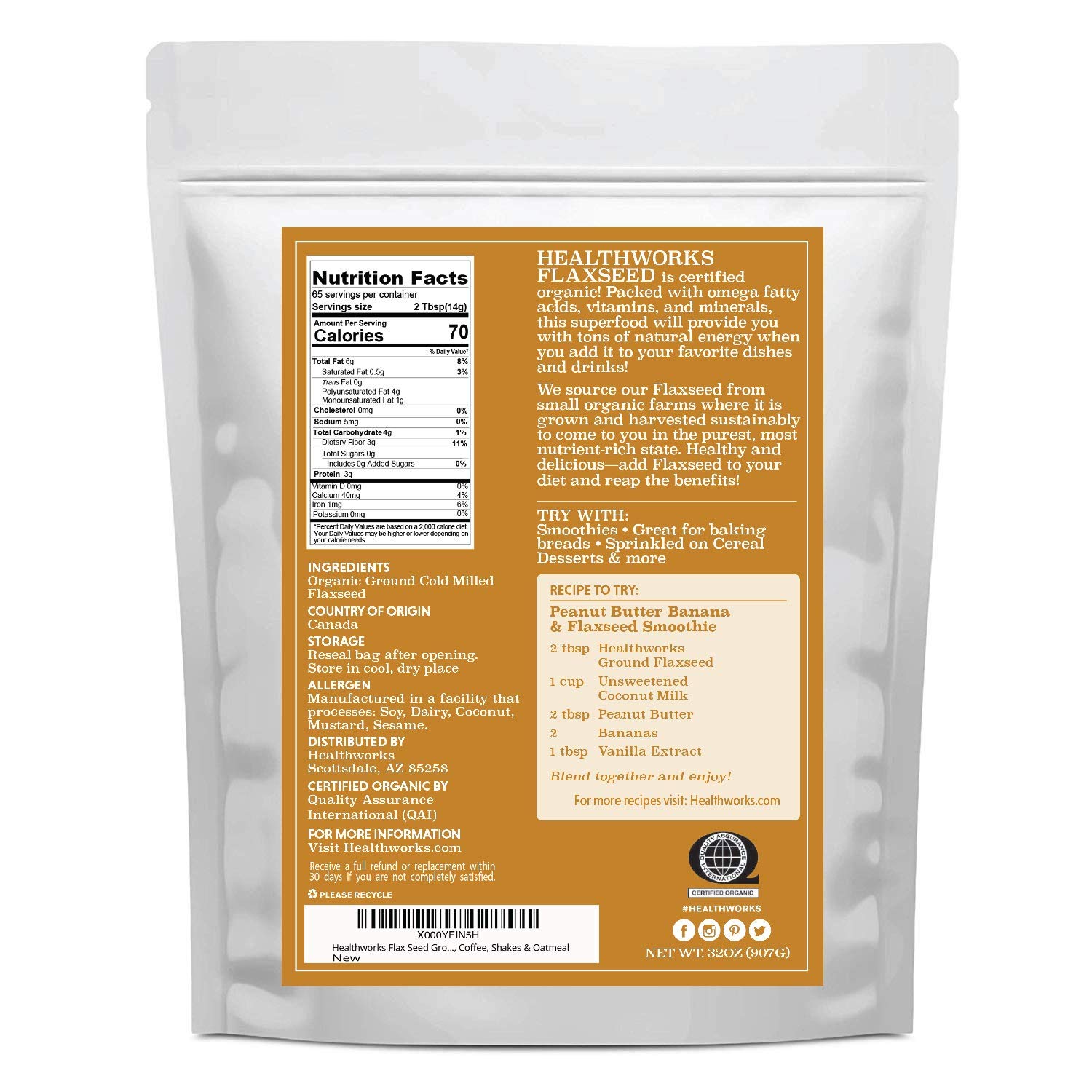 Healthworks Superfoods Organic Ground Flax Seed 3 lb Raw Vegan Keto Non-GMO | Organic, Ground, Omega-3, Fiber, Lignans, Non-GMO, Vegan, Keto, For Smoothies, For Baking, For Oatmeal, Heart Healthy