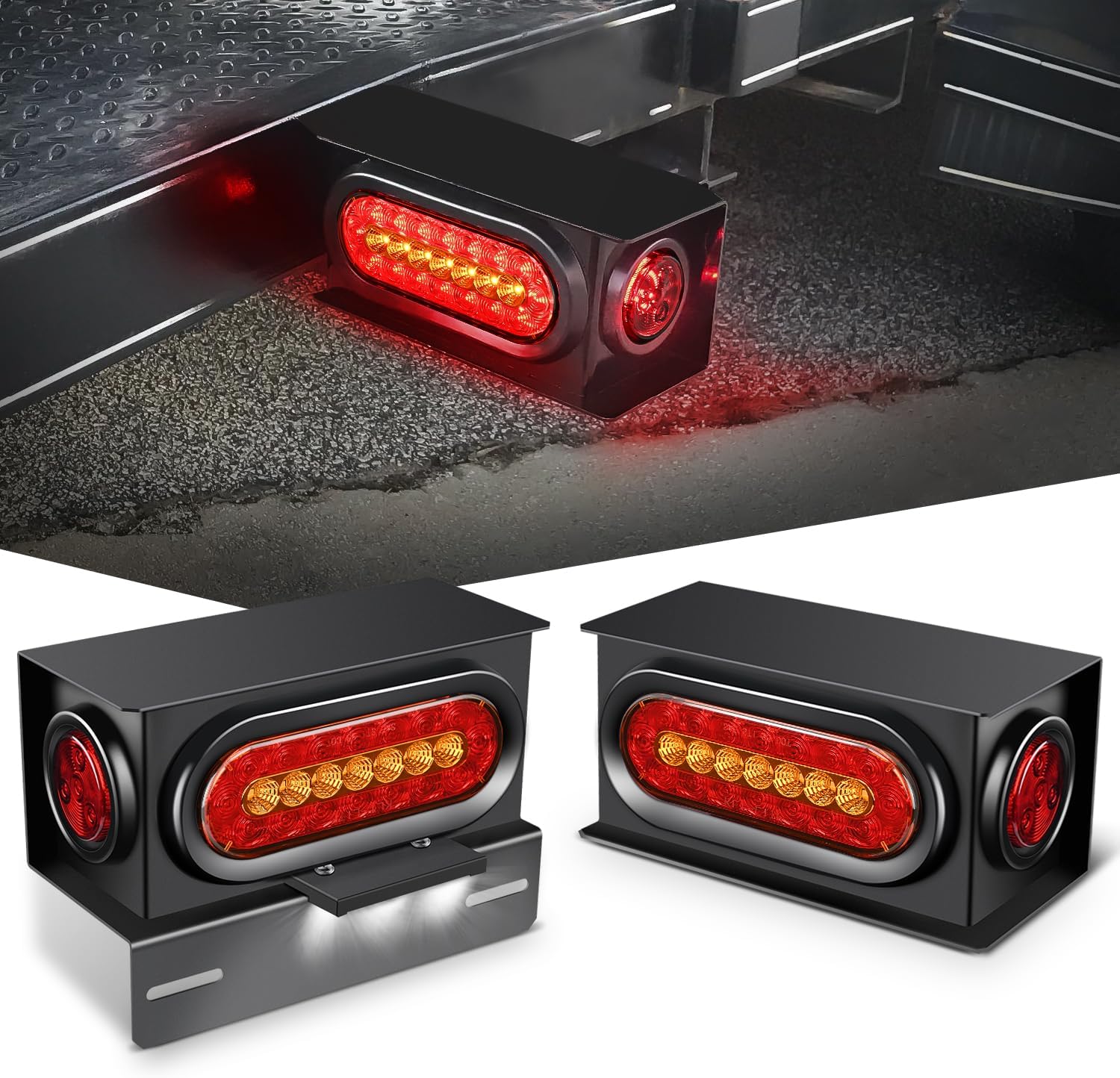 Nilight Steel Weld-On Trailer Light Box Kit with 6 Inch Oval LED Tail Light
