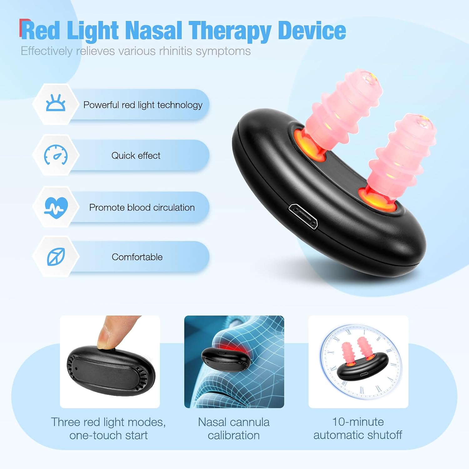 Red Light Nasal Therapy Device, Three Light Therapy Modes, Portable Red Light Therapy for Nose