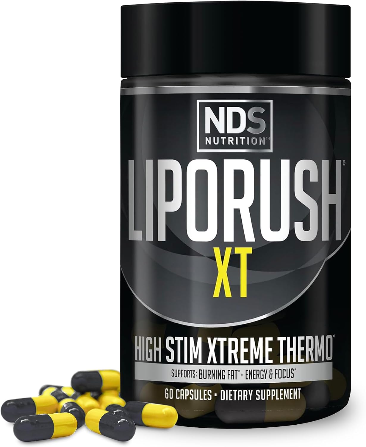 NDS Nutrition LIPORUSH XT Super Concentrated Thermogenic - 60 Capsules | Super Concentrated Thermogenic, L-Carnitine, Teacrine, Maximum Energy