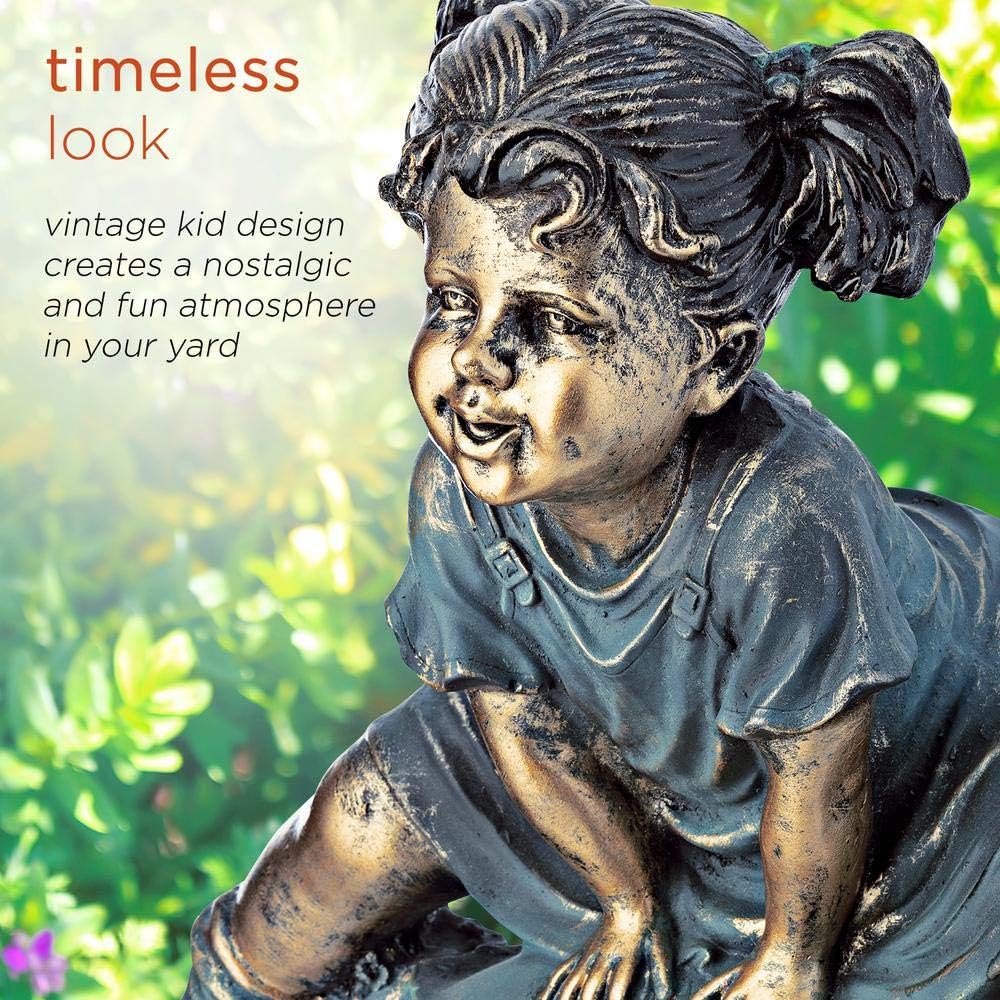Alpine Corporation 26" Tall Indoor/Outdoor Girl Jumping Over Boy Statue Yard Art Decoration