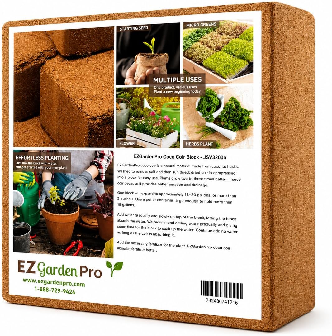 UBICON Organic Coco Coir Growing Medium 11 Pound Block | Expands to Approximately 20 Gallons | Ideal for Gardens and Raised Beds | Excellent