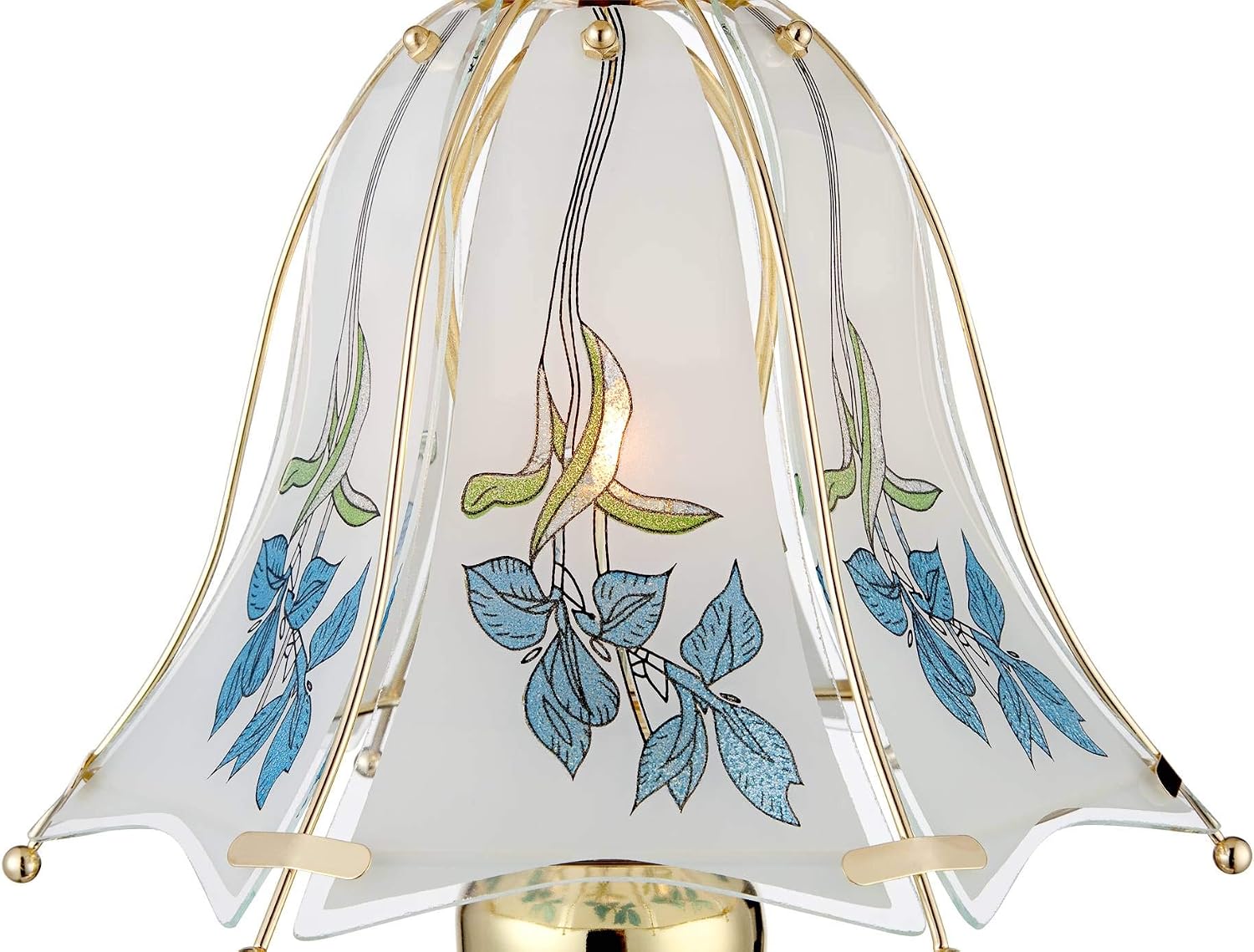 Polished Brass Flower Petal 15" Small Table Lamp Gold Touch 4-Way Glass Off | Etched Shade Art Traditional Cottage Floral Bedroom House Bedside Nightstand Home Office Living Room