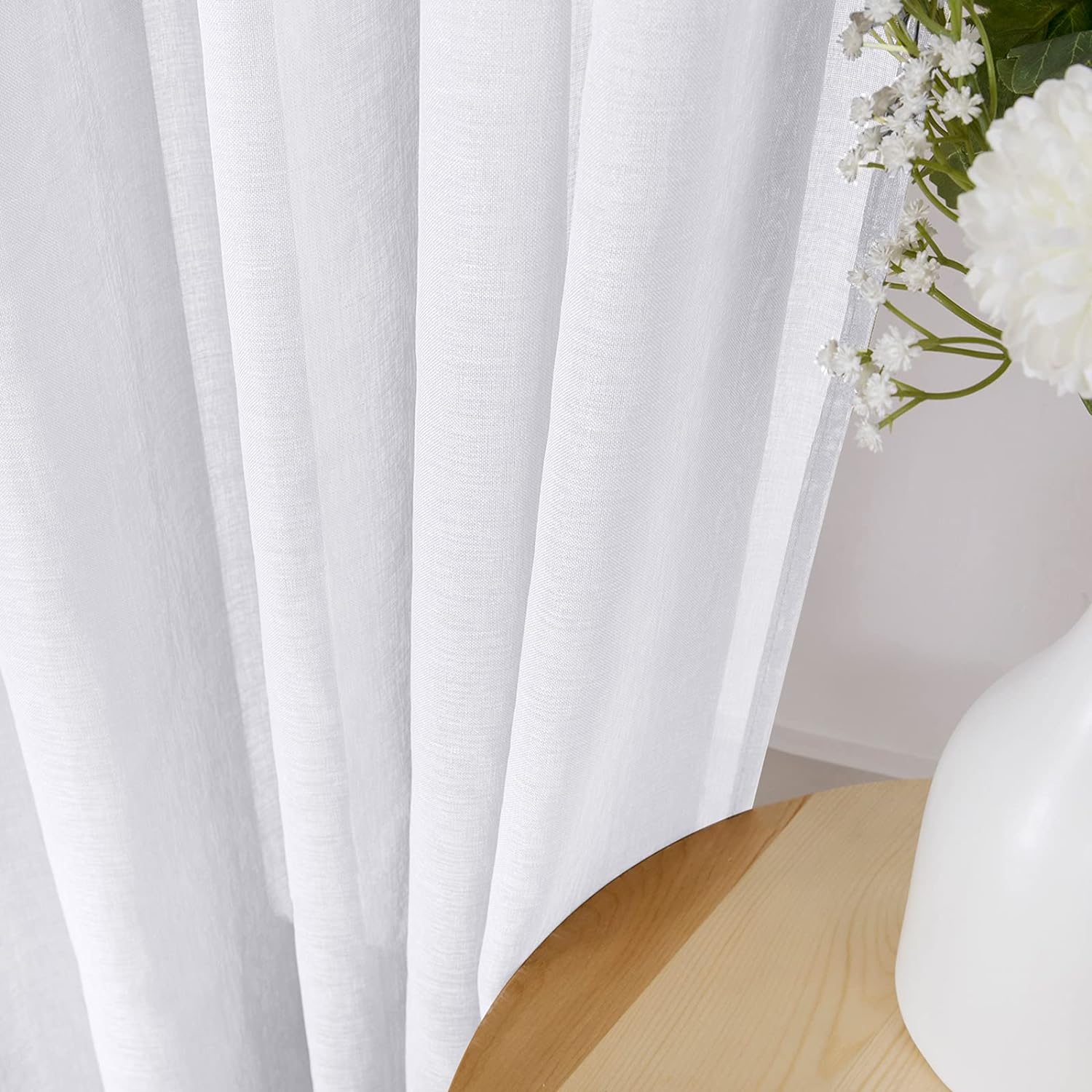 Tollpiz Sheer Curtain Linen Textured Living Room Curtains Sheer Light Filtering Rod Pocket Voile Curtain for Bedroom, 54 x 72 inches Long, White
