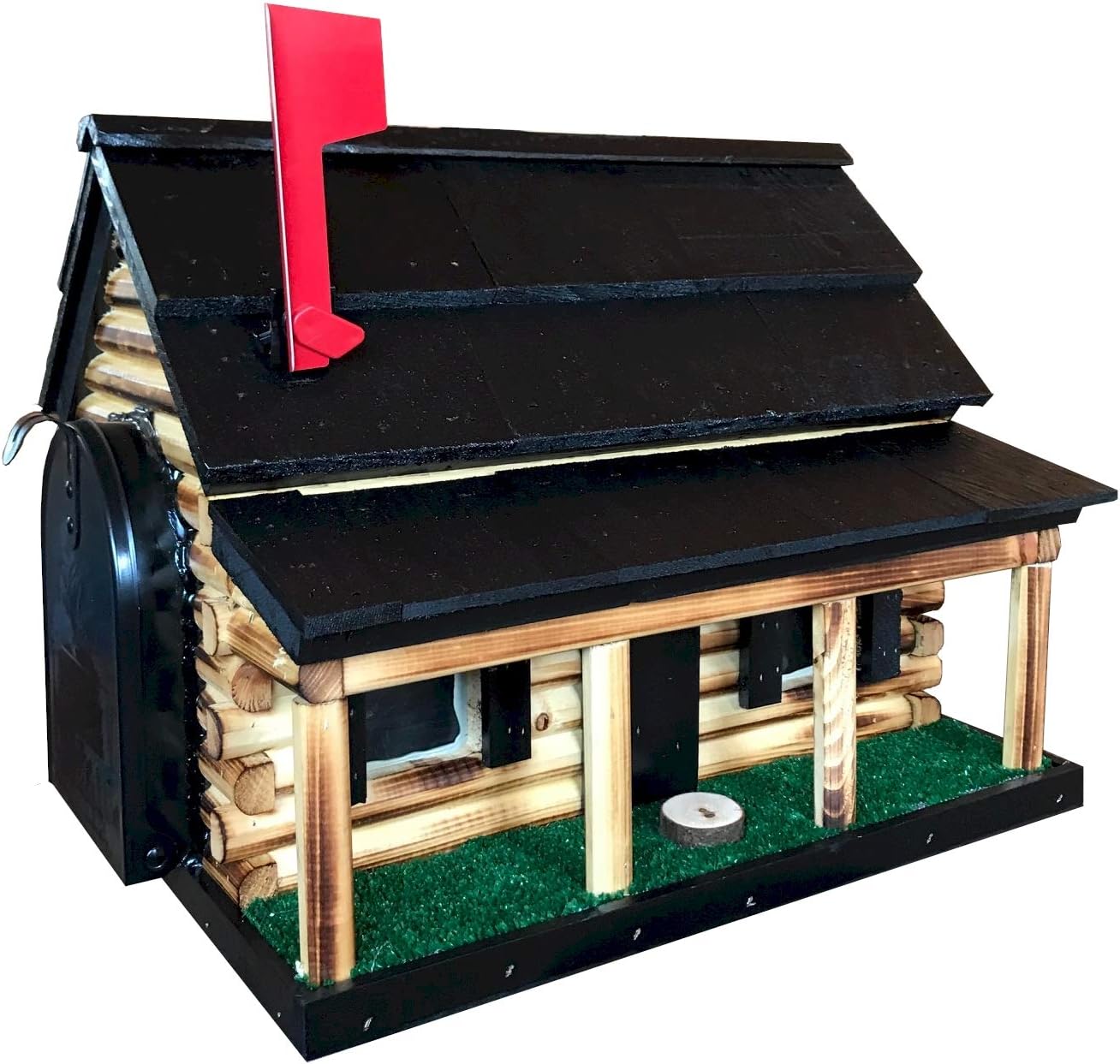 Log Cabin with Porch Wooden Mailbox Black Amish Made in USA