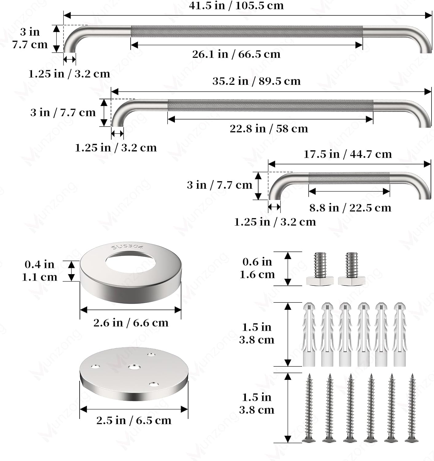 Munzong 3 Pack Commercial Handicap Grab Bars 18" 36" 42" Brushed Nickel | Bathroom Grab Bar for Shower 1.25" Diameter Anti Slip Bathroom Balance Bar Safety Hand Rail for Elderly Injury Senior