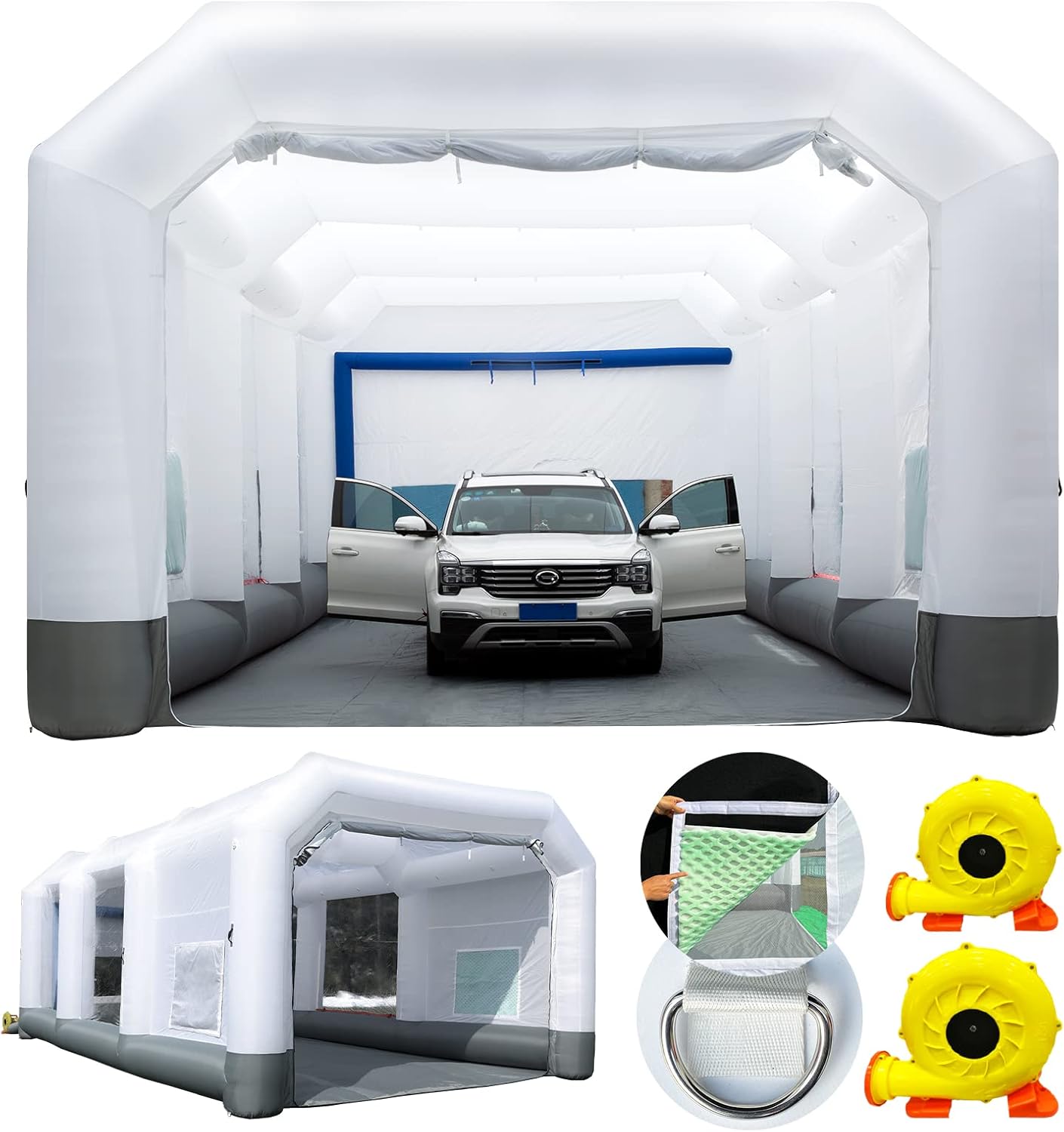 GORILLASPRO Portable Inflatable Paint Booth 26x15x10Ft, Inflatable Spray Booth with 2 Blowers (950W+950W)