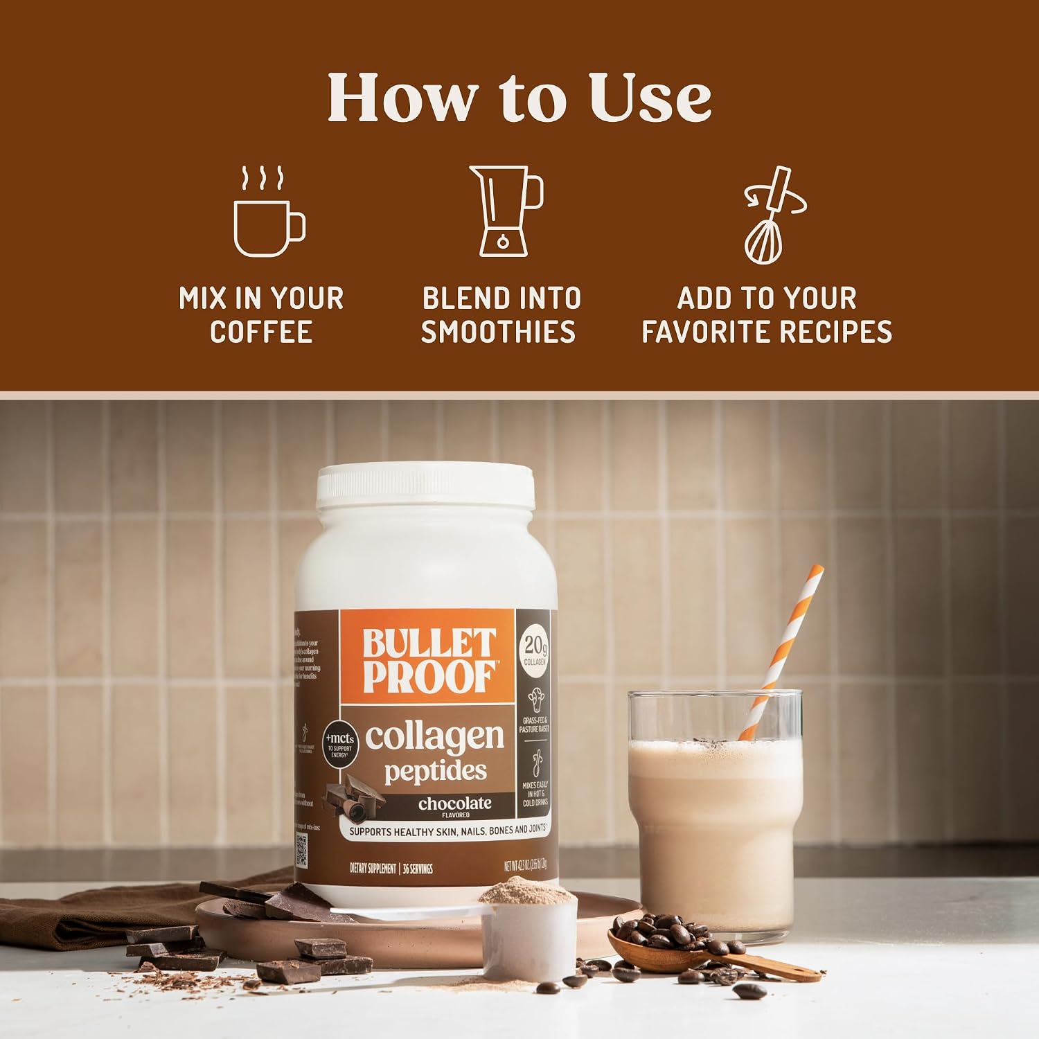 Bulletproof Unflavored Collagen Peptides Protein Powder, 17.6 oz | 20g Grass-Fed Pasture-Raised Collagen Protein and Amino Acids for Skin, Bones and Joints