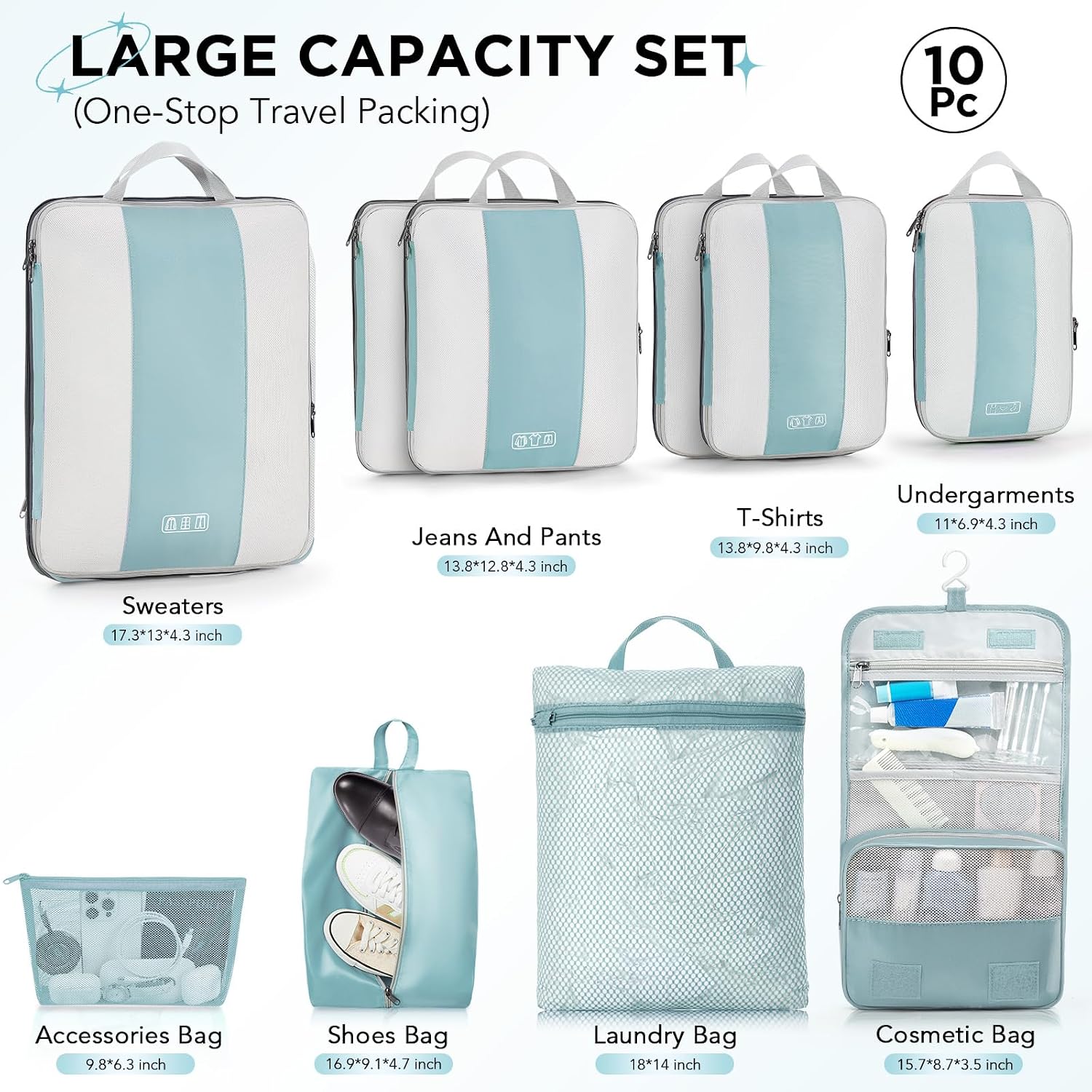 OlarHike 10 Set Compression Packing Cubes for Travel Essentials,Compressible Expandable Space Saver Bags for Organizing Clothes,Luggage Suitcase Garment Bags with Over 1000 pcs Mesh Holes(Black)