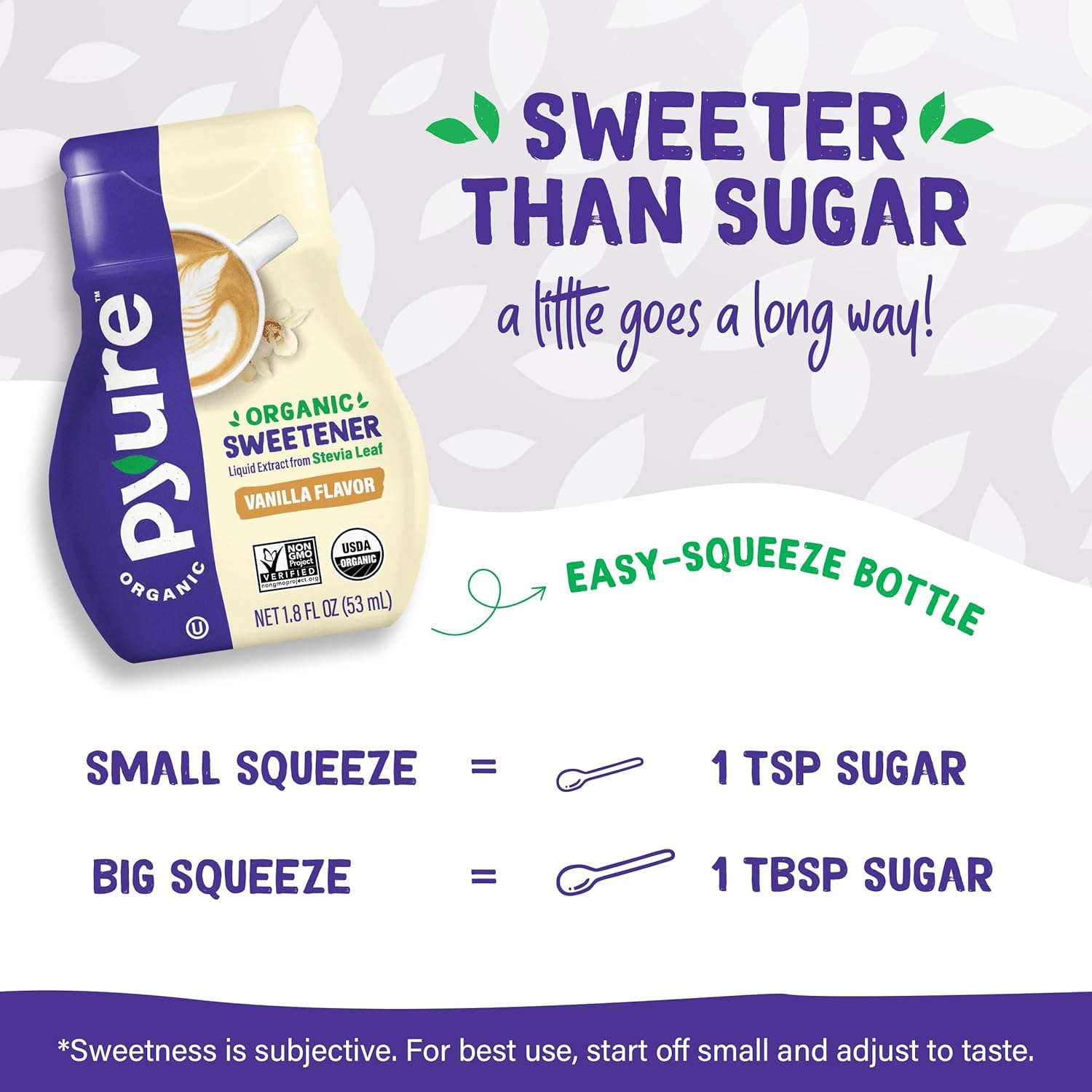 Pyure Organic Vanilla Stevia Liquid Sweetener | Sugar-Free Stevia Drops | Keto Sugar Substitute | Zero Calorie, Zero Carb, Zero Sugar | Liquid Sweetener for Coffee, Tea, Baking | 1.8 fl oz Bottle