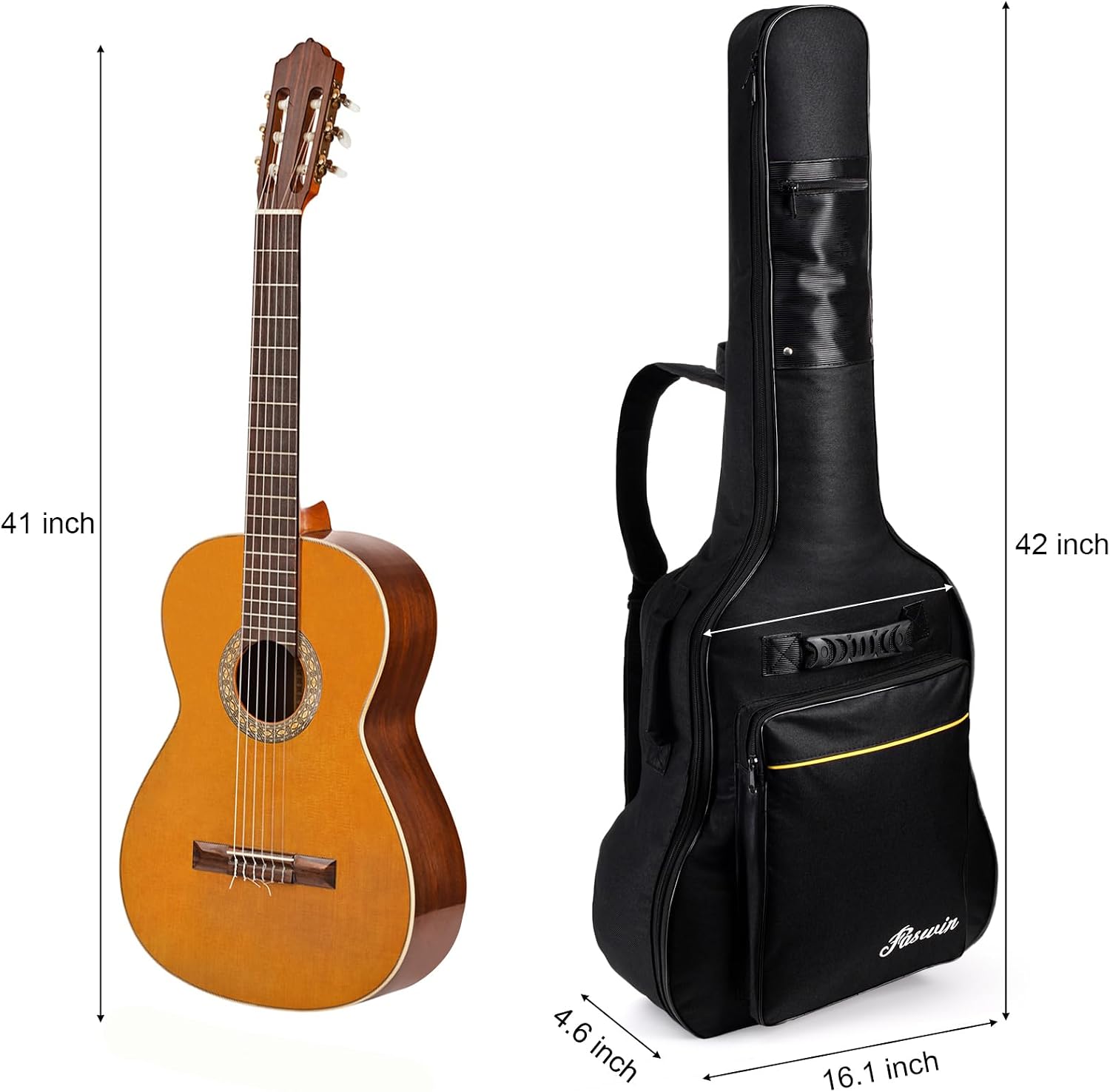41 Inches Guitar Bag Dual Adjustable Shoulder Strap Acoustic Guitar Case Gig Bag, Waterproof Oxford Cloth 0.3 Inch Thicken Sponge Pad, Black